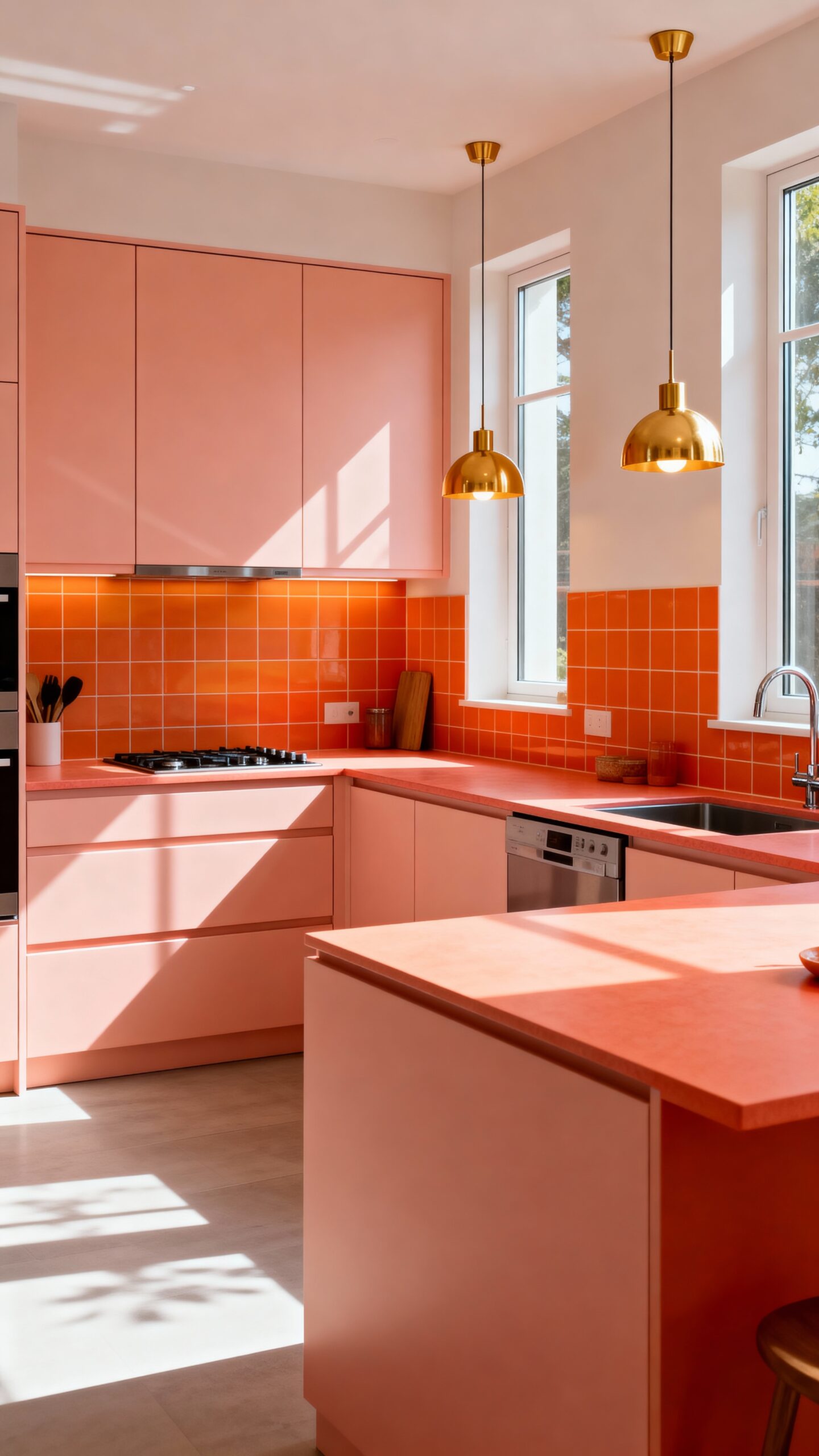 serene sunset inspired peachy pink kitchen