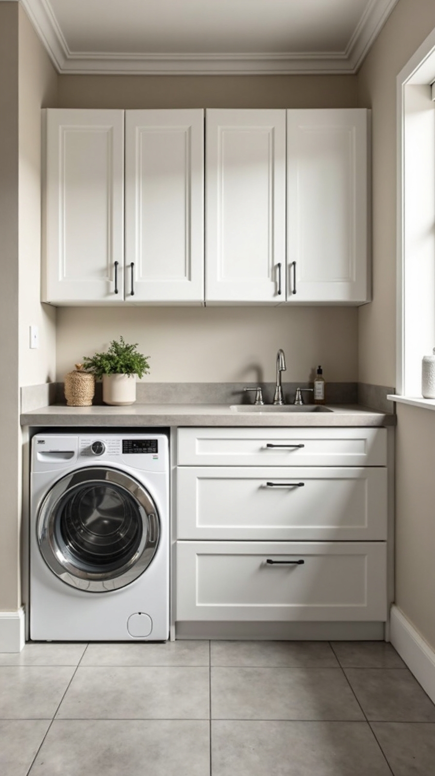 serene timeless minimalist laundry room