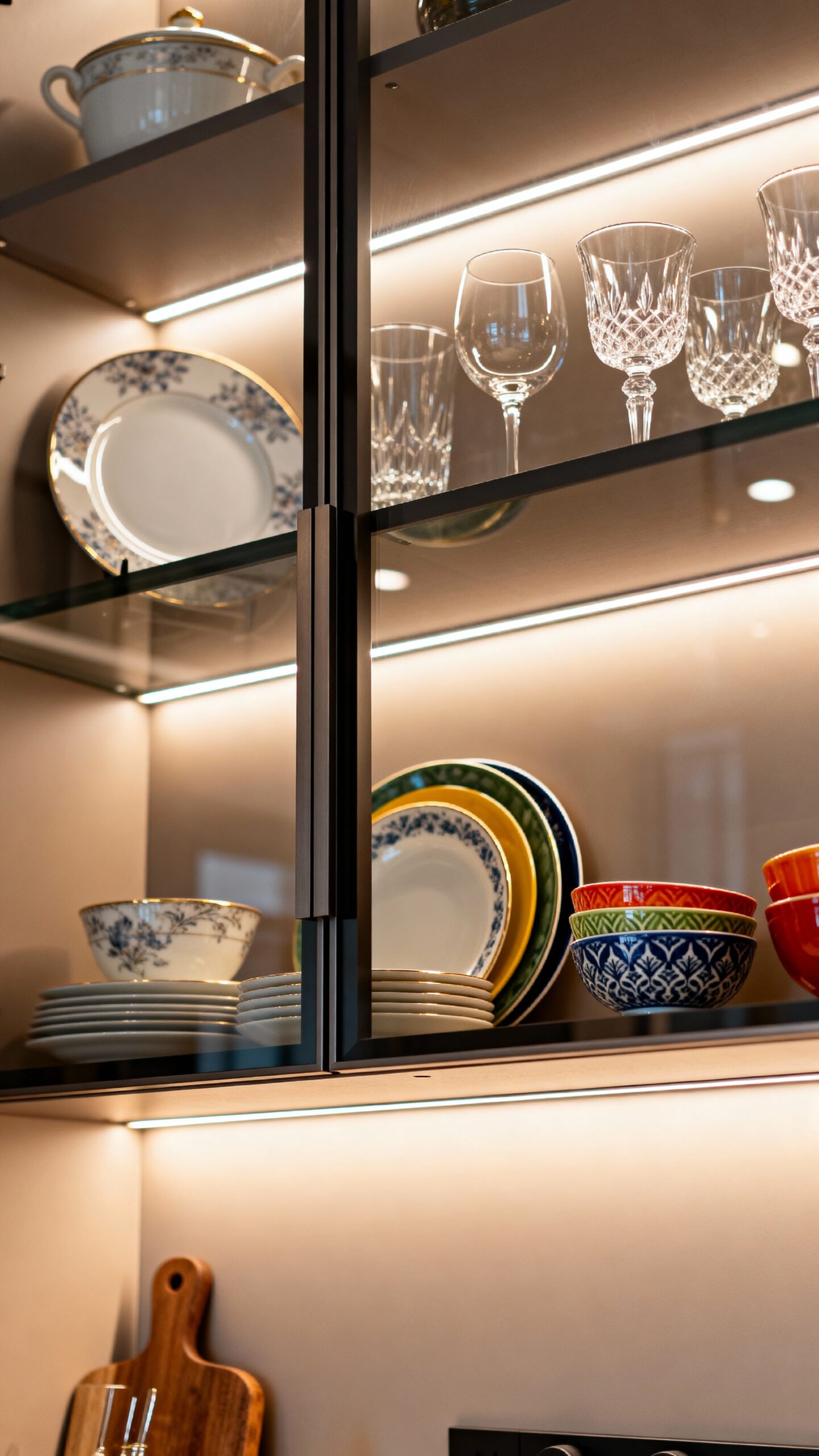 showcase beautiful dishware in glass cabinets