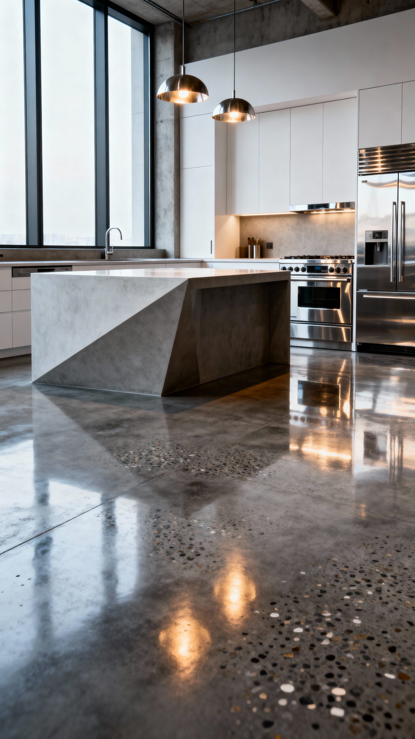 sleek contemporary industrial chic polished concrete