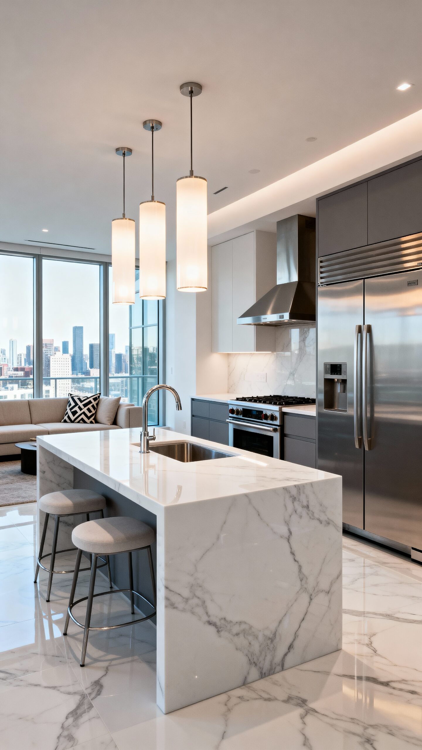 sleek contemporary open concept kitchen design