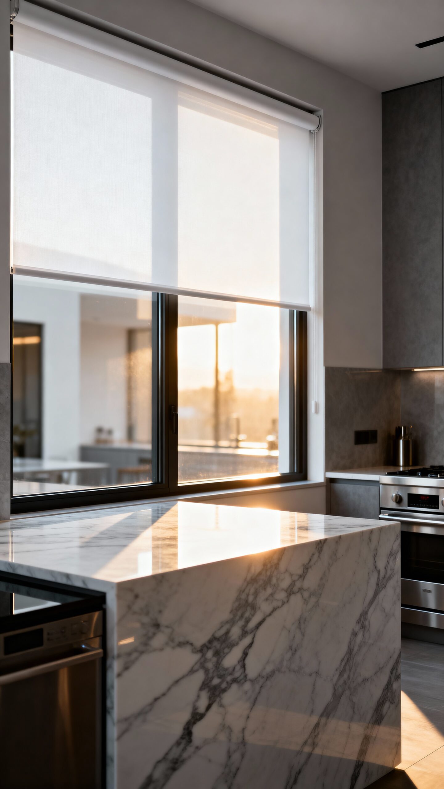 sleek minimalist functional moisture resistant roller shades