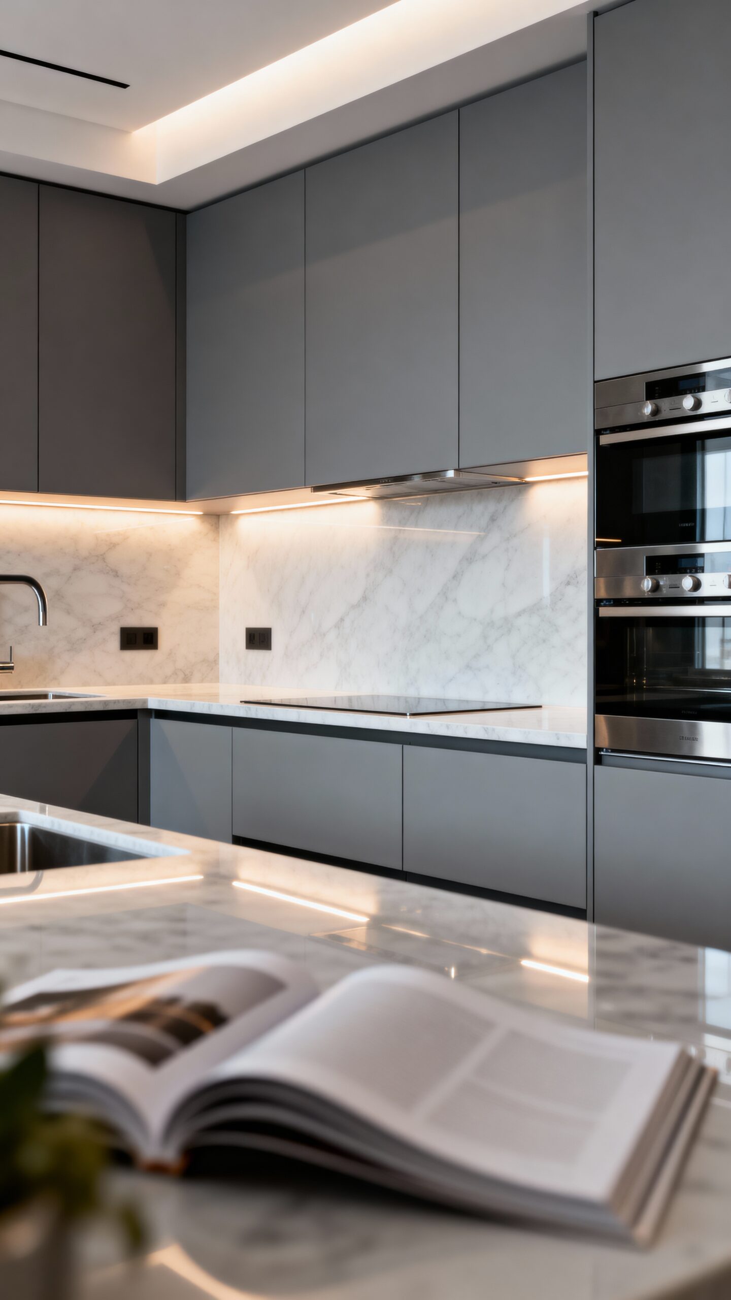 sleek minimalist modern grey kitchen cabinets