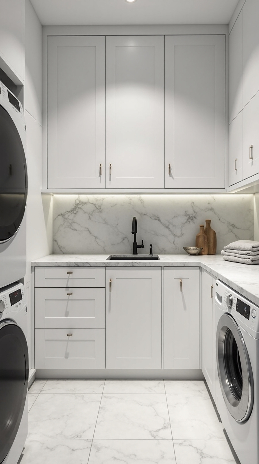 sleek organized customized laundry room storage