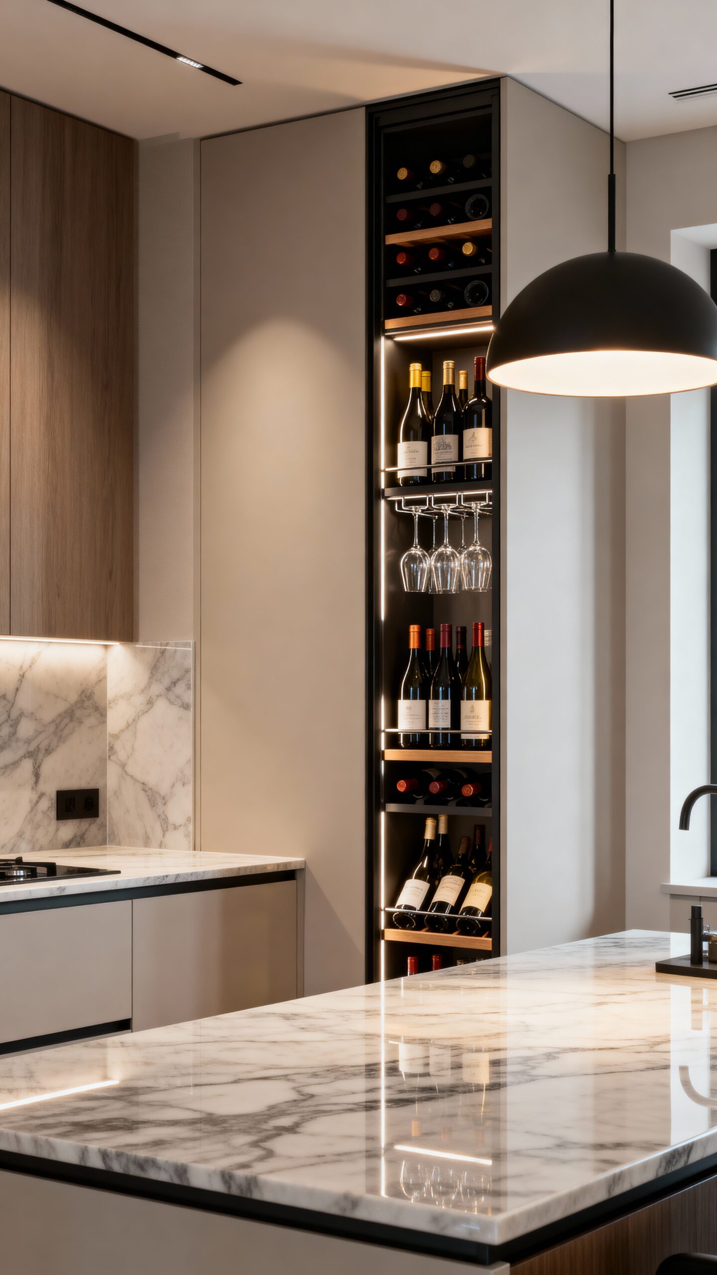 slender wine centric kitchen island designs