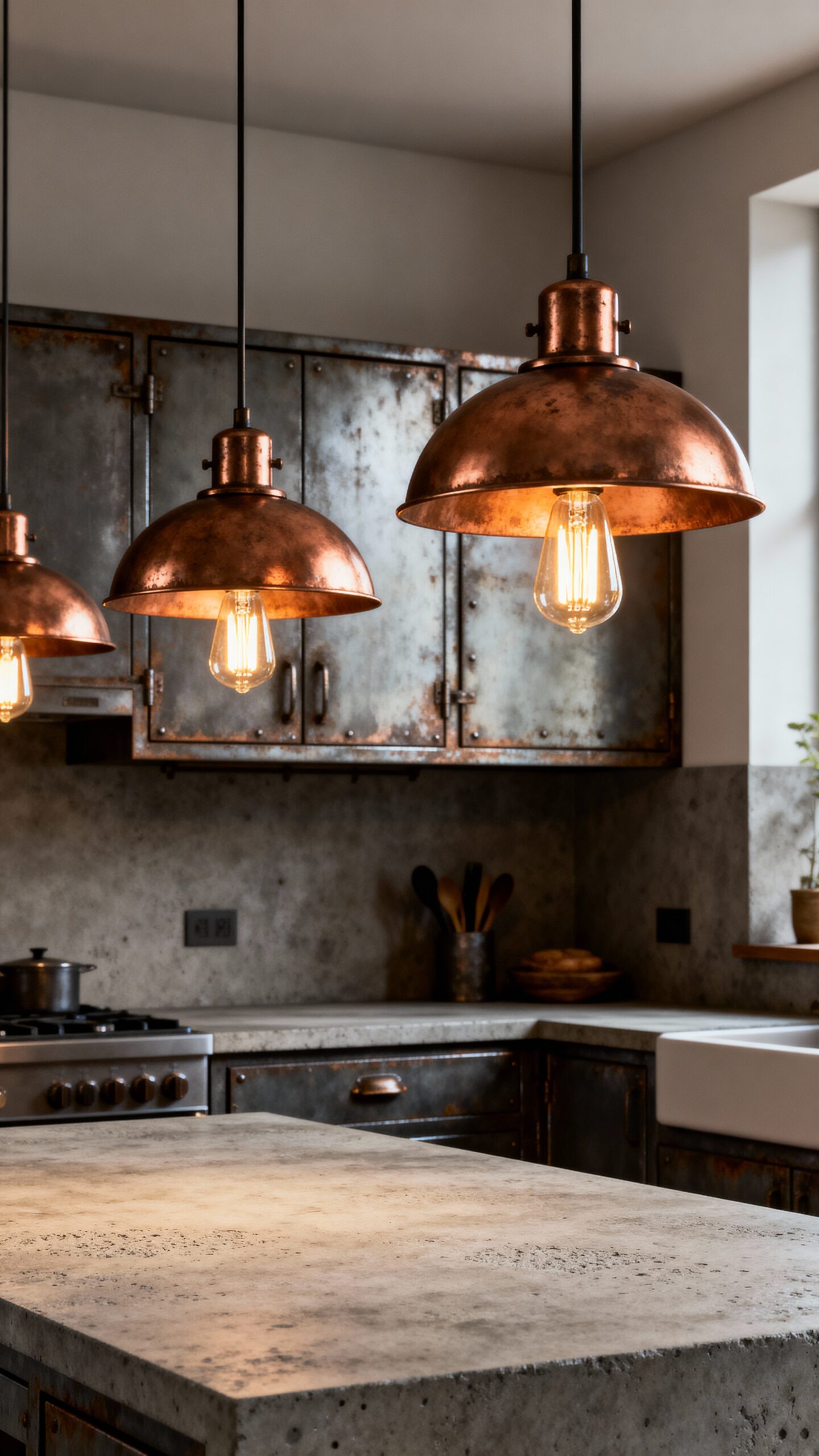 soft industrial kitchen aesthetic balanced