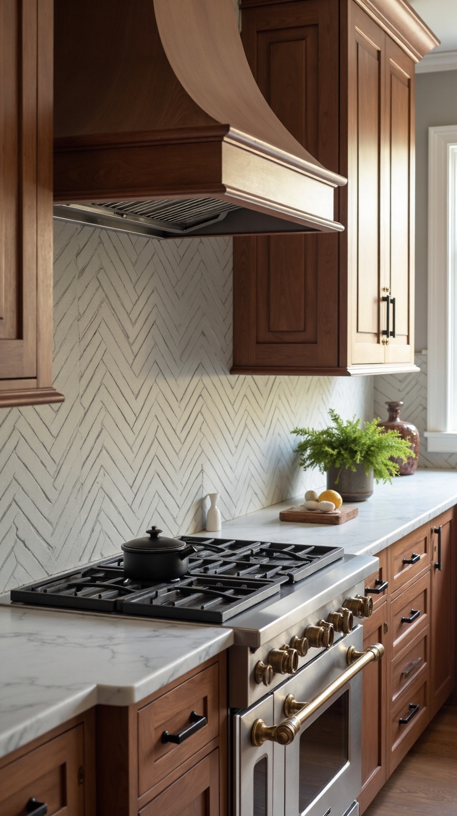 soft sophisticated gray herringbone backsplash