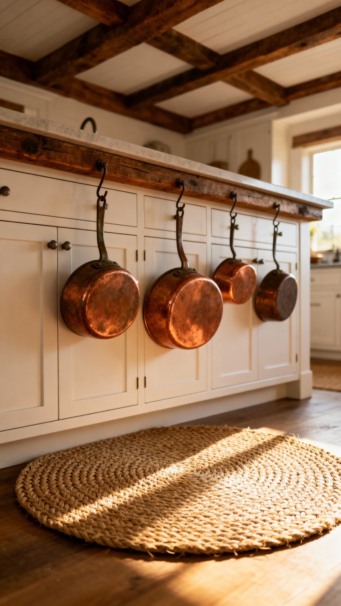 softening hard kitchen lines with round rugs