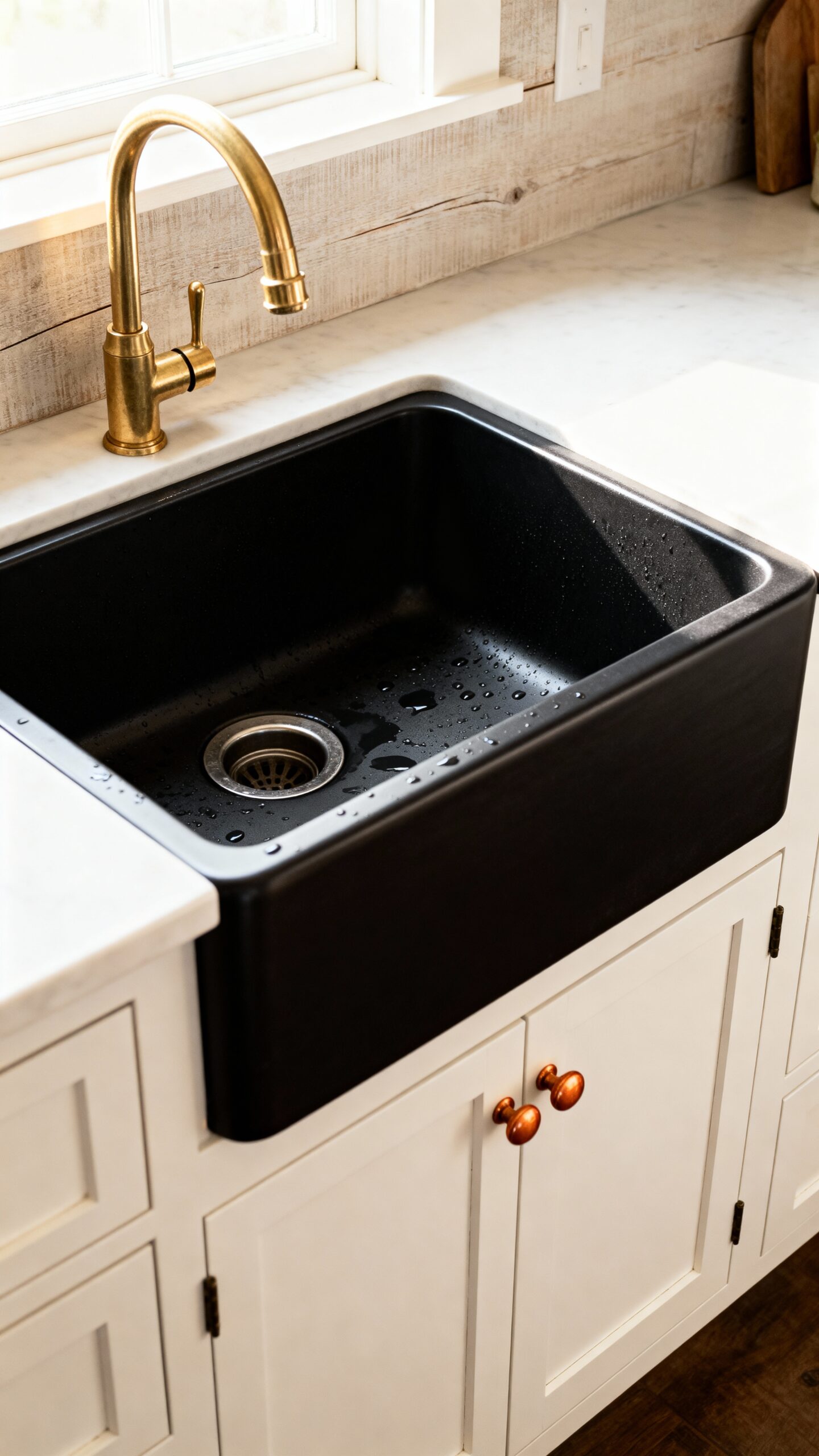 sophisticated black fireclay farmhouse sink