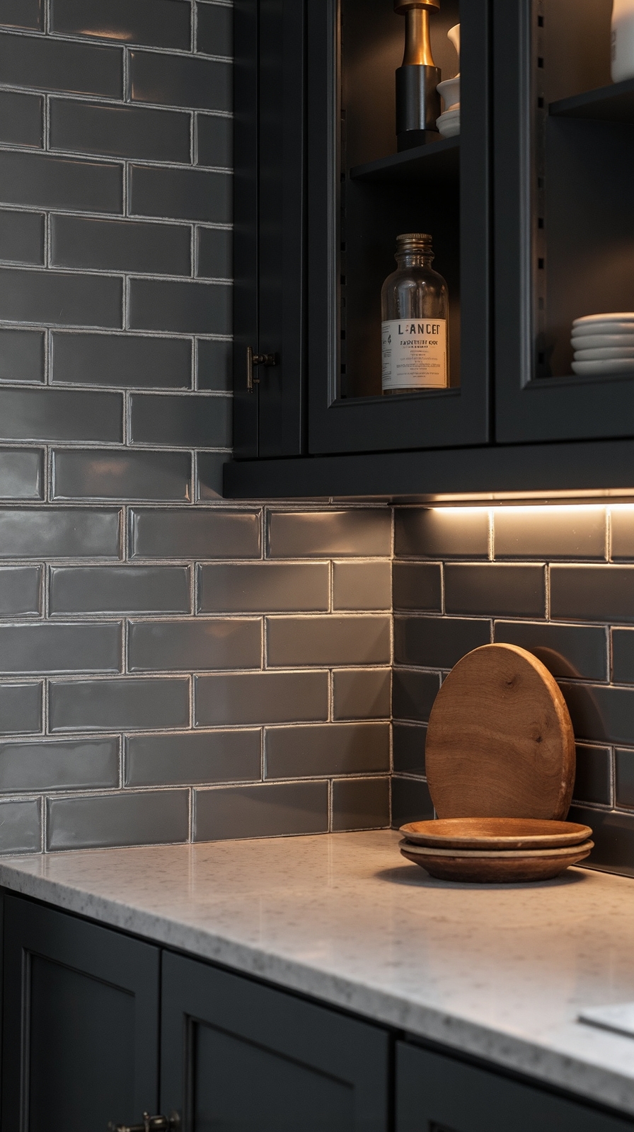 sophisticated charcoal tile geometric backsplash statement