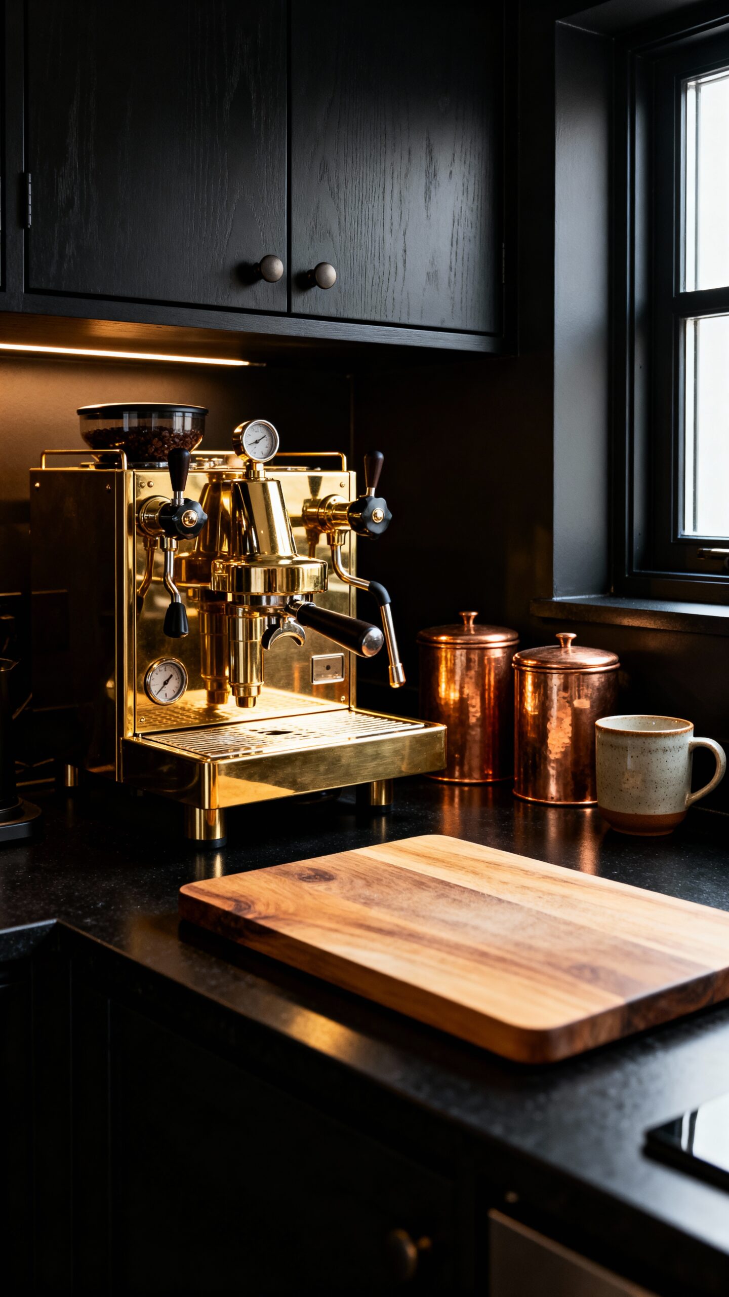 sophisticated coffee station with metallic details