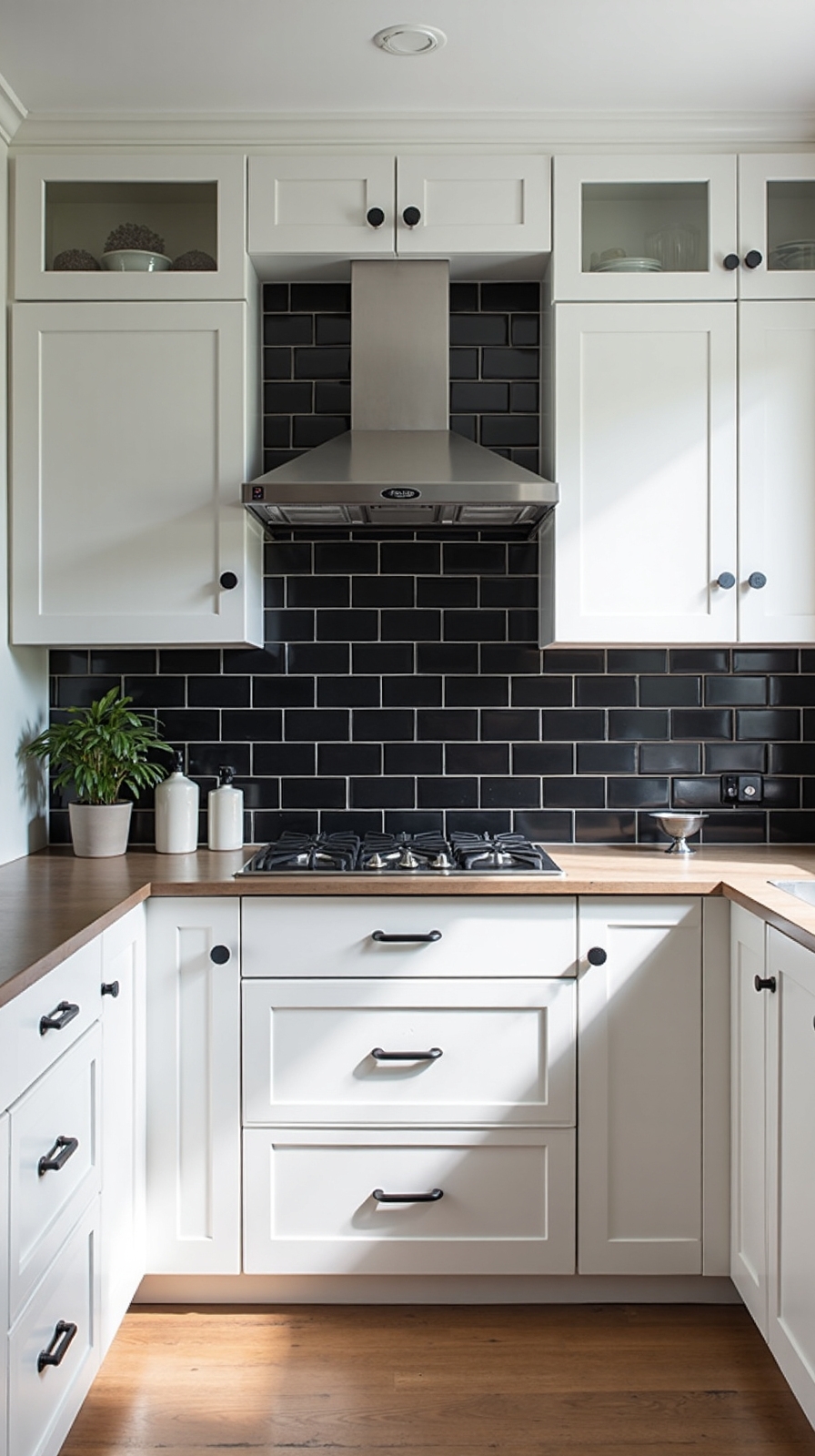 sophisticated dramatic minimalist high contrast kitchen backsplash