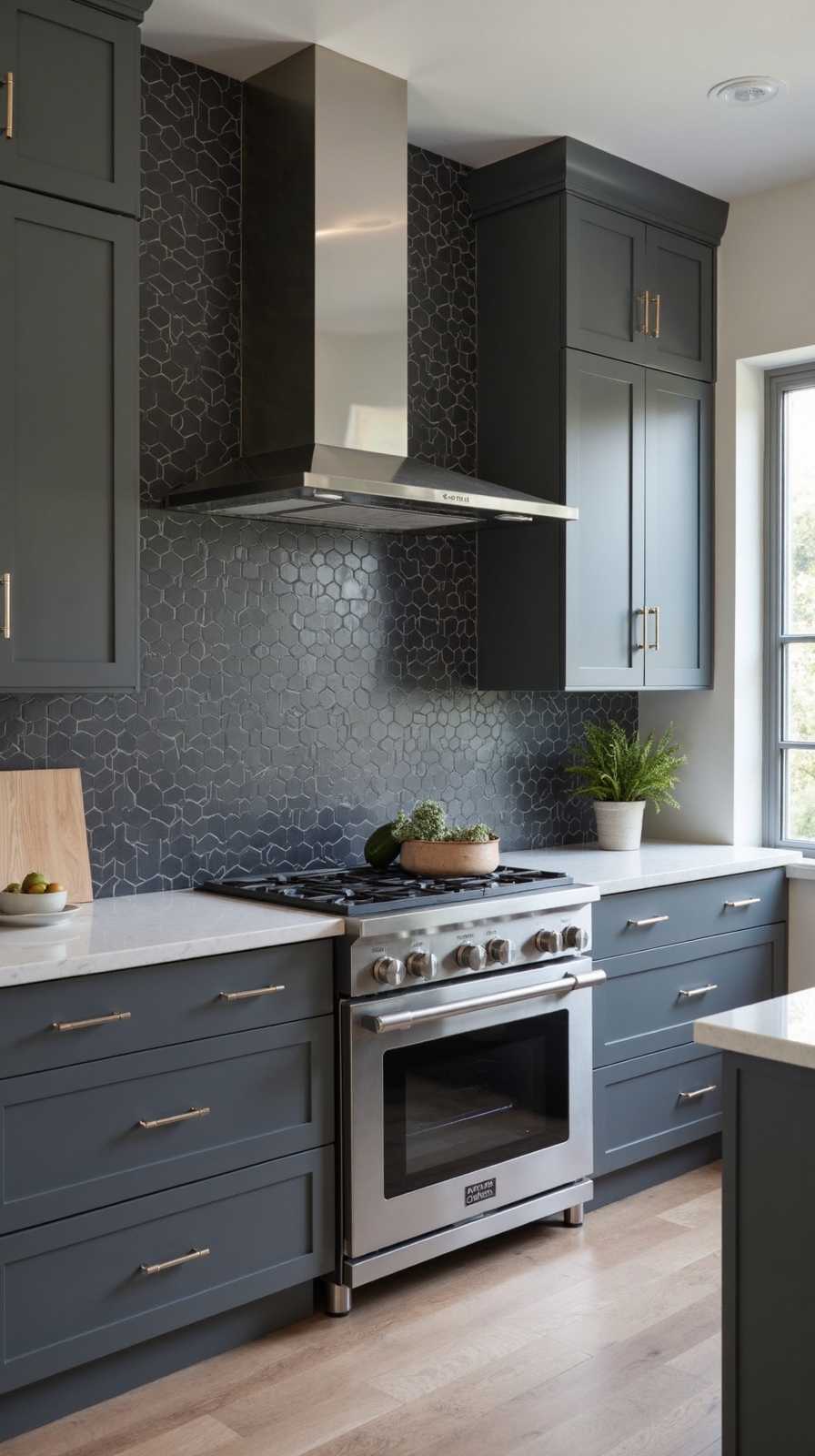 sophisticated geometric charcoal kitchen tile
