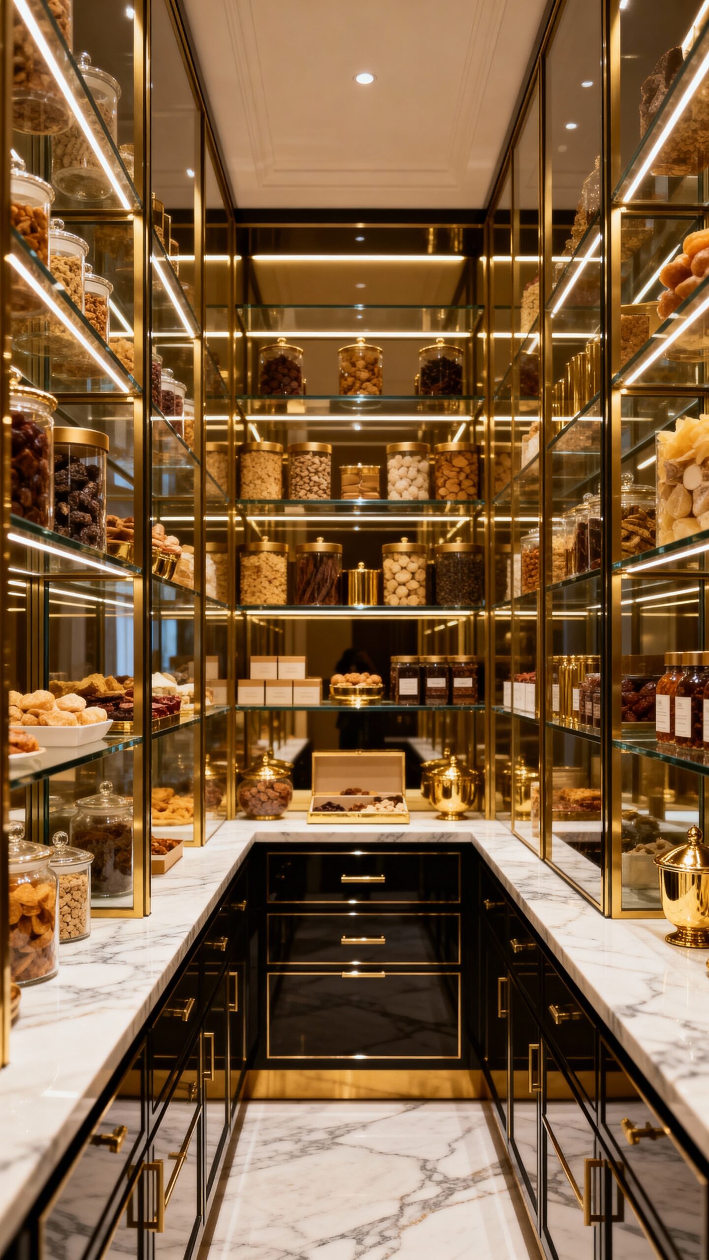 sophisticated glass display pantry organization