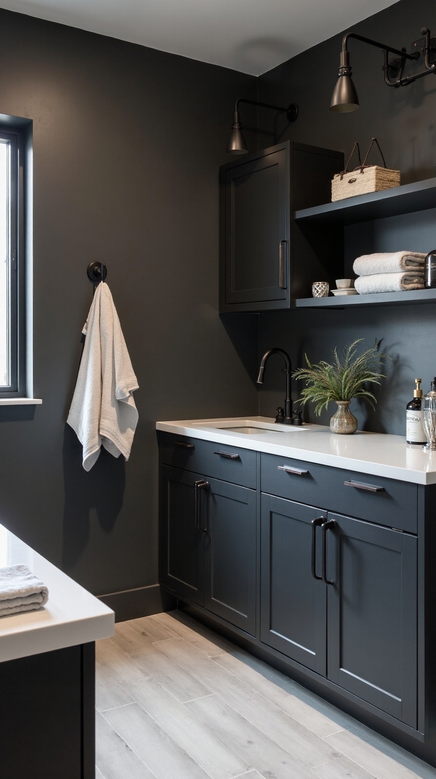 sophisticated industrial laundry room design