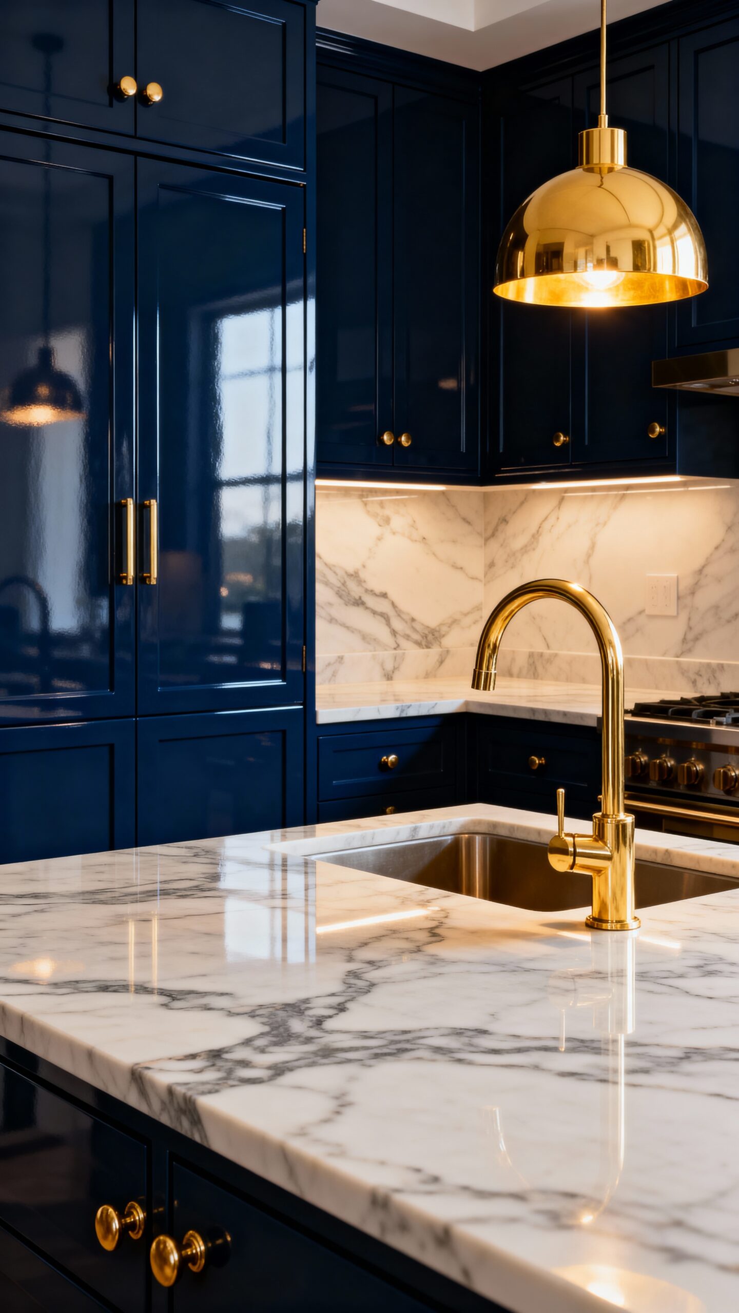 sophisticated luxurious midnight blue cabinets