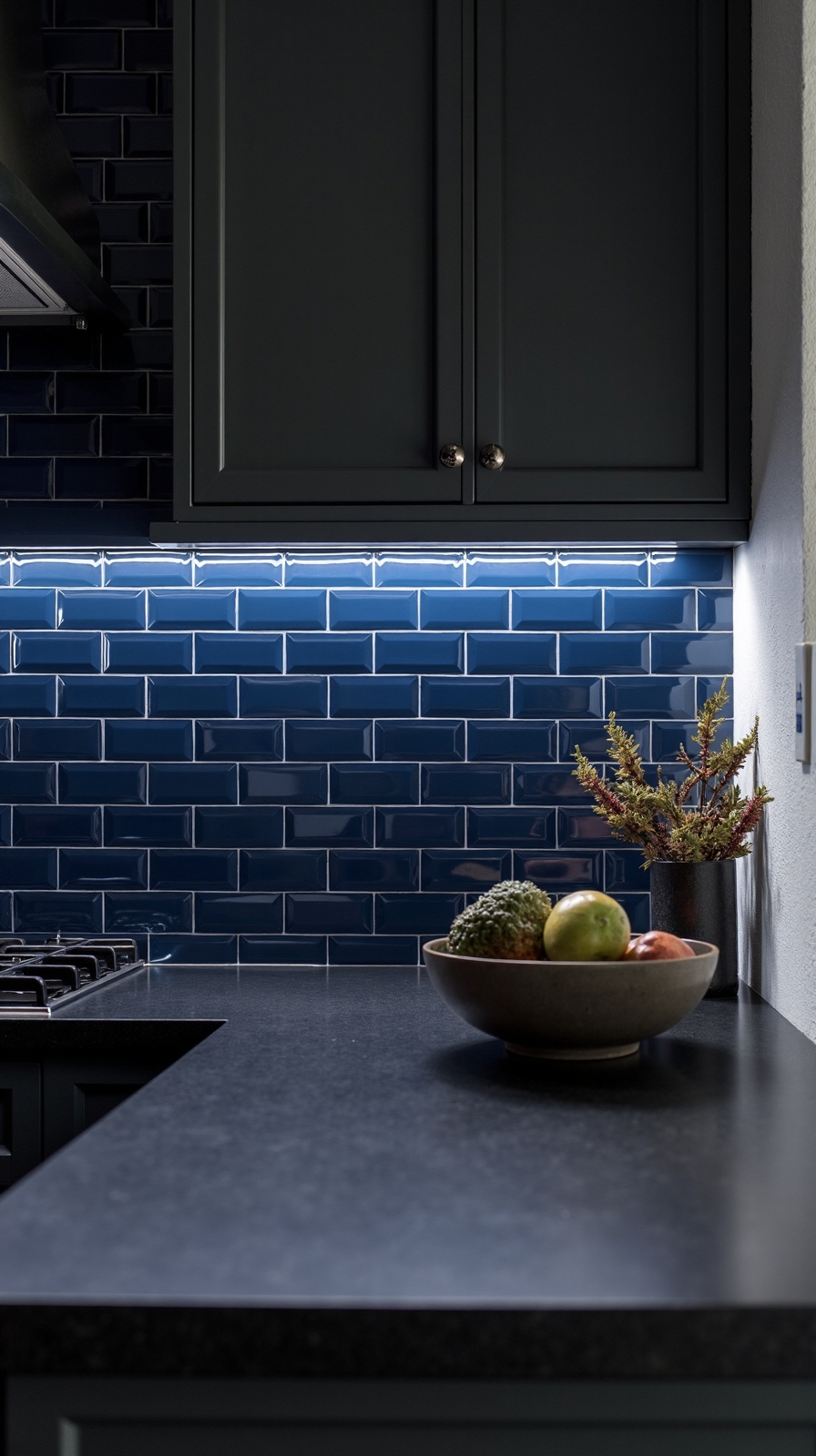 sophisticated moody versatile dramatic navy backsplash