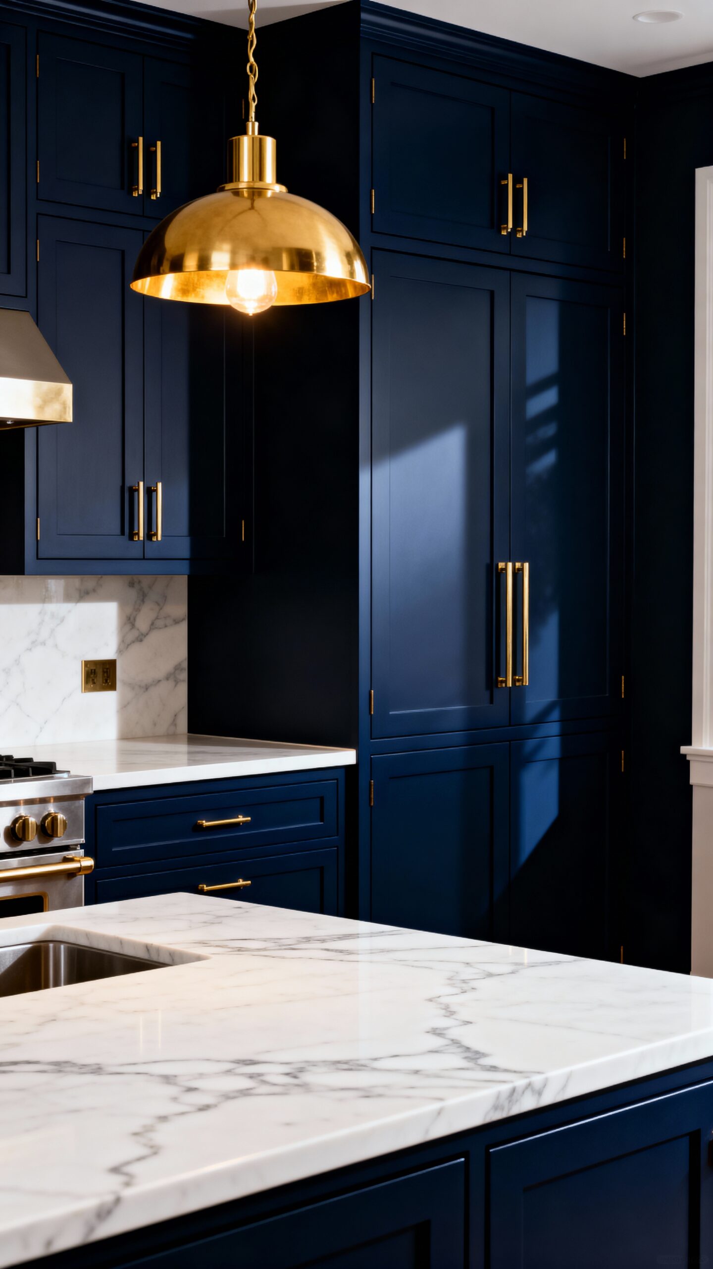 sophisticated navy blue kitchen cabinets