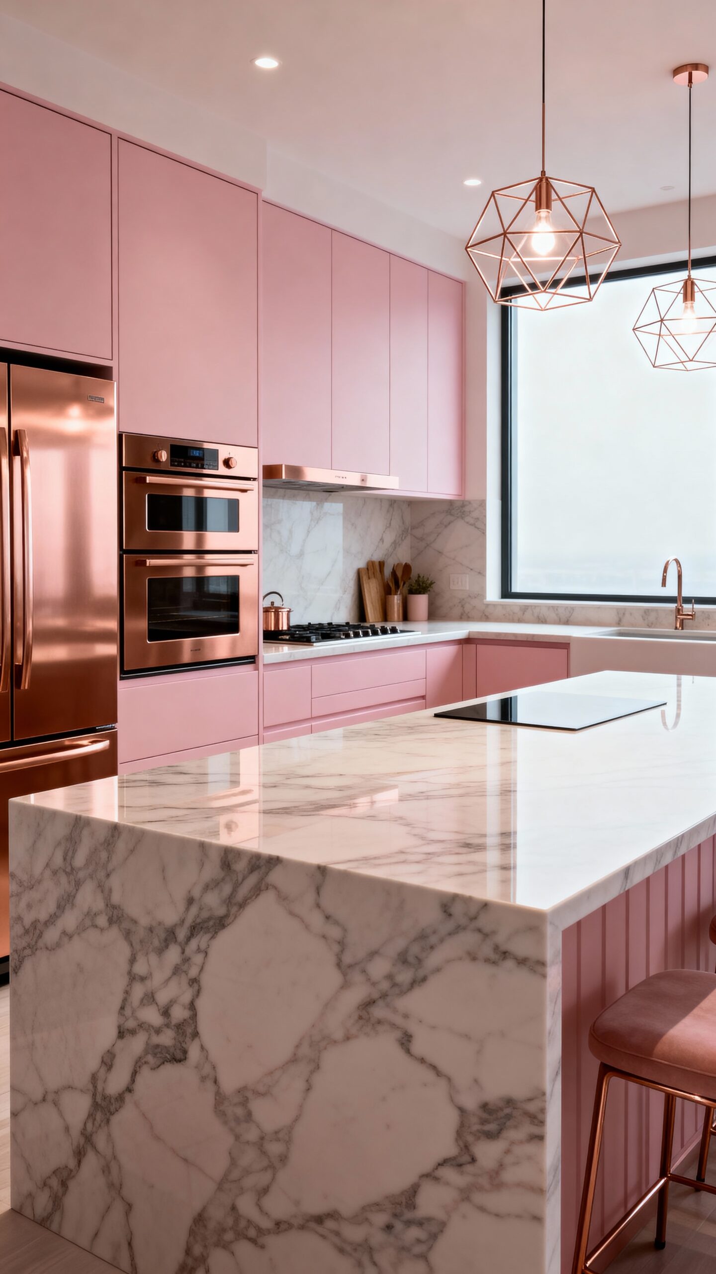 sophisticated rose gold contemporary kitchen design