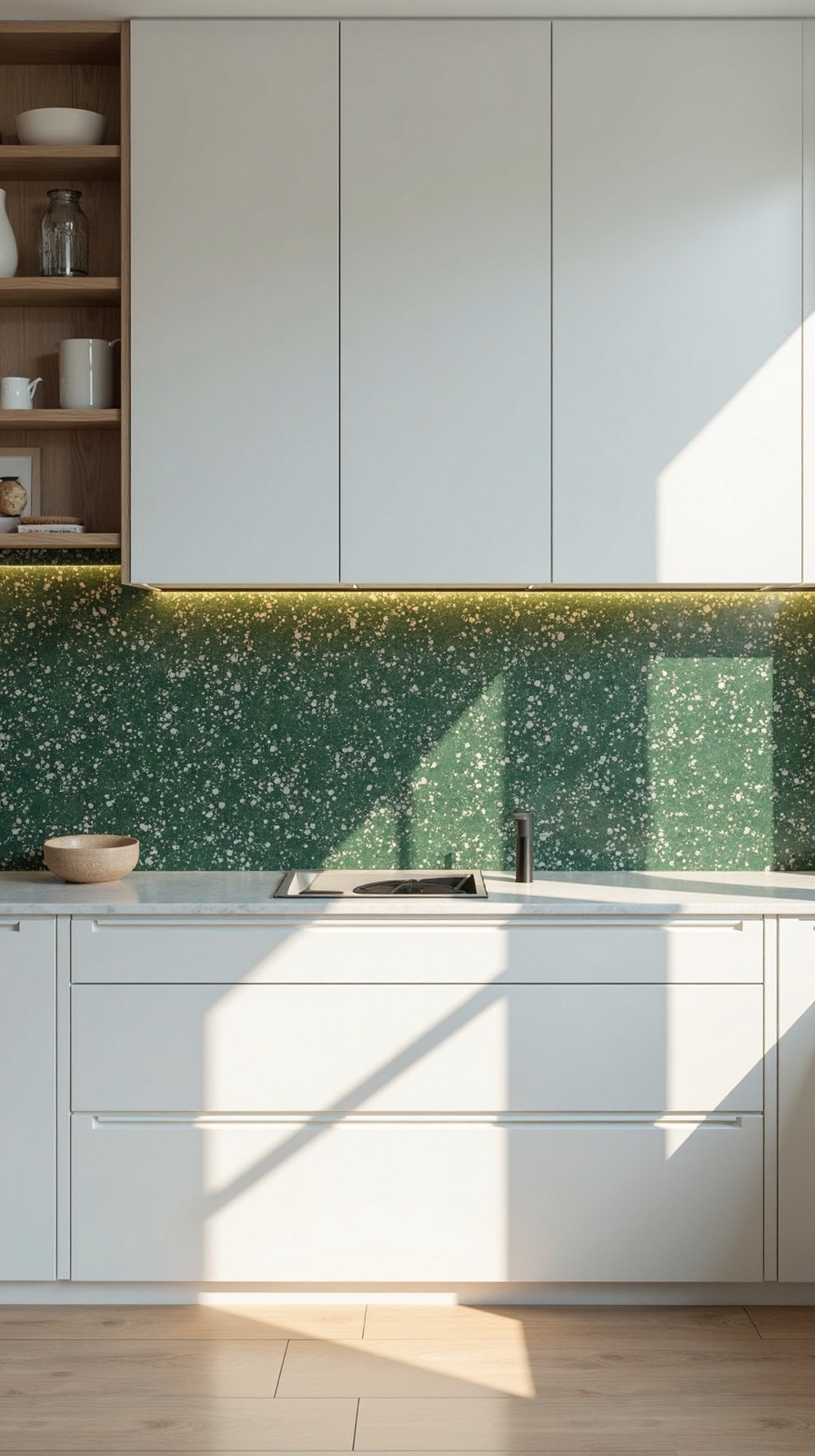 sophisticated speckled sustainable stylish kitchen backsplash