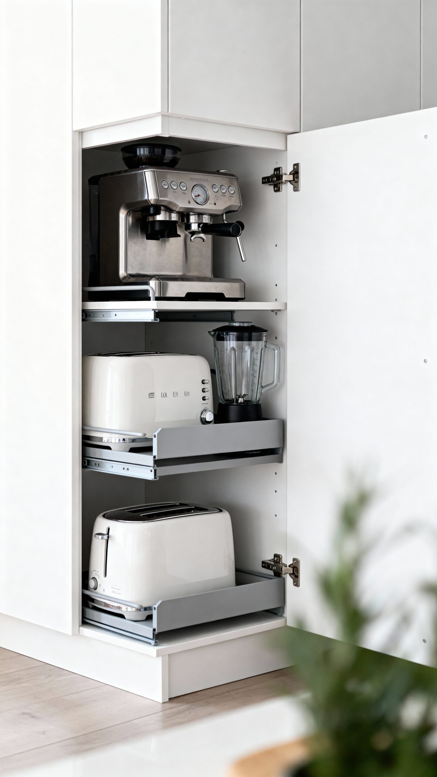 streamlined functional accessible organized corner appliance storage