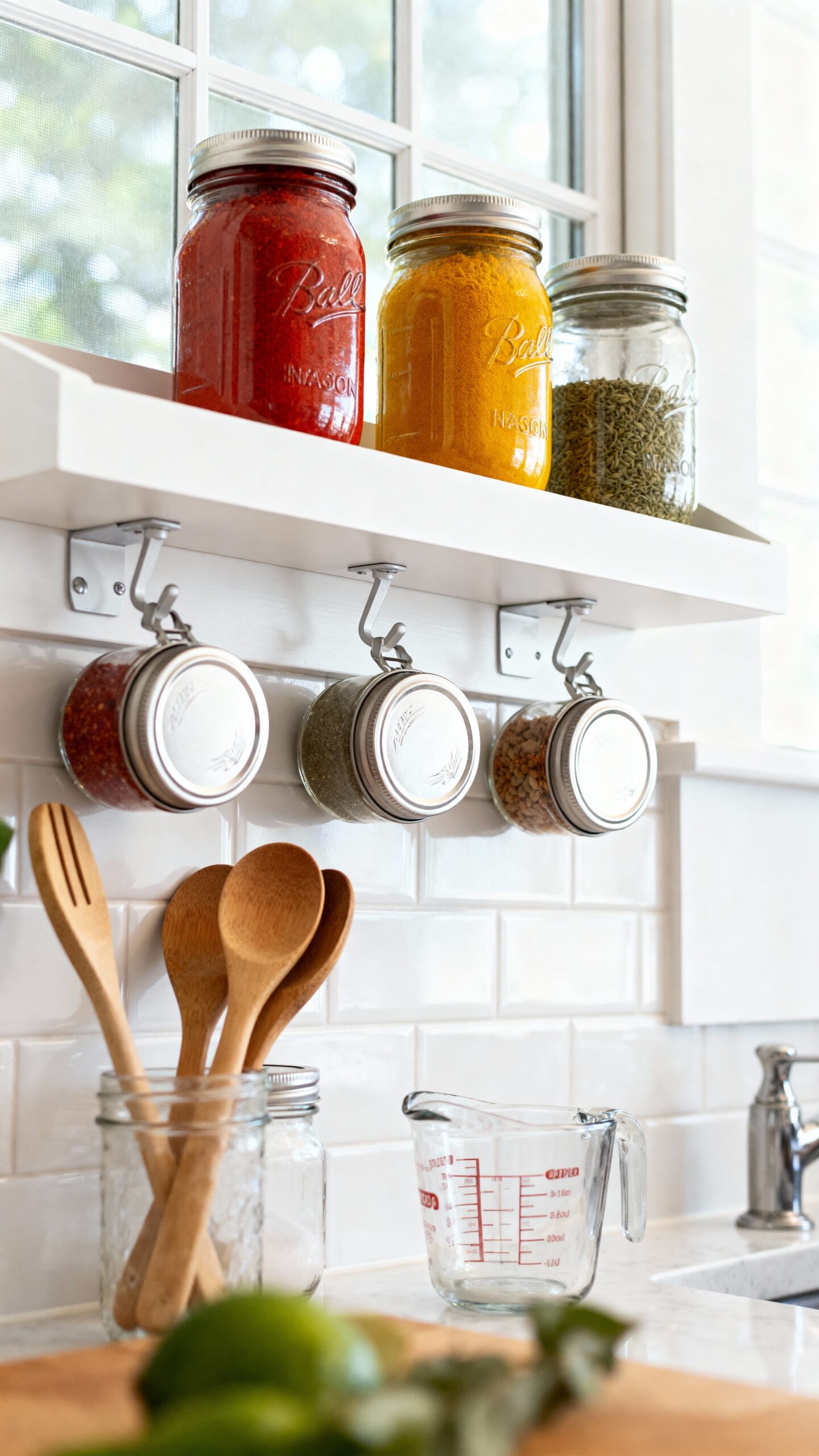 streamlined storage with mounted mason jars