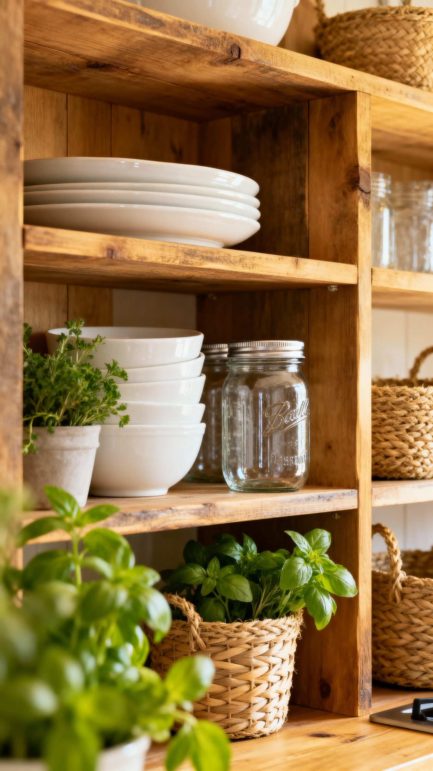 styled functional farmhouse kitchen shelving