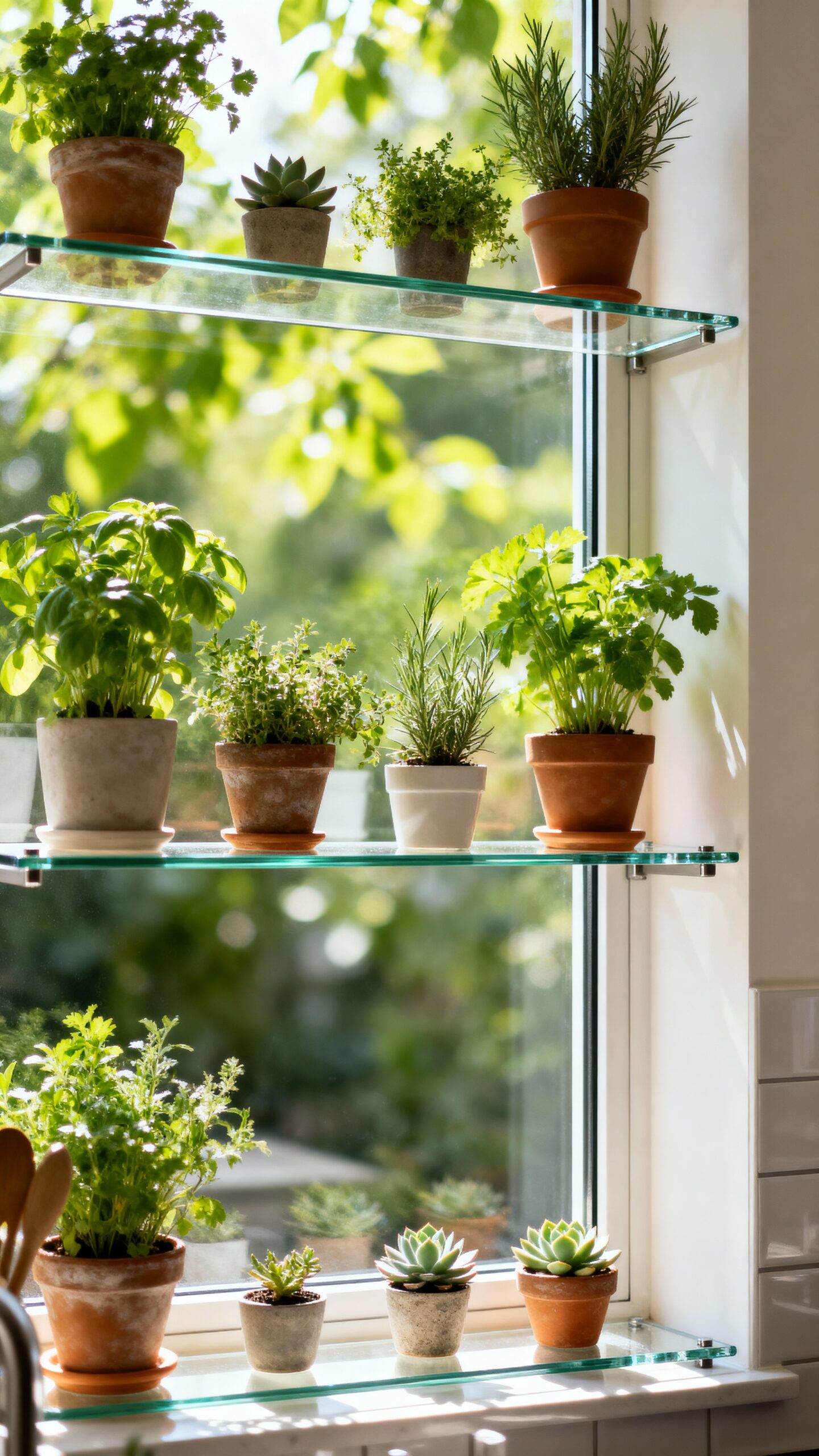stylish window herb and succulent display