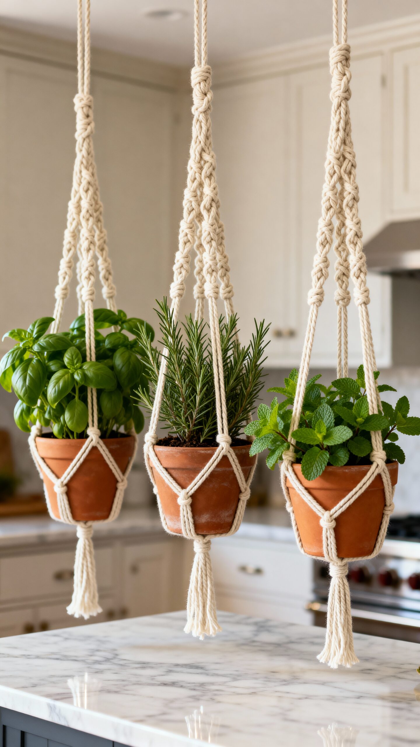 suspended herb garden above island