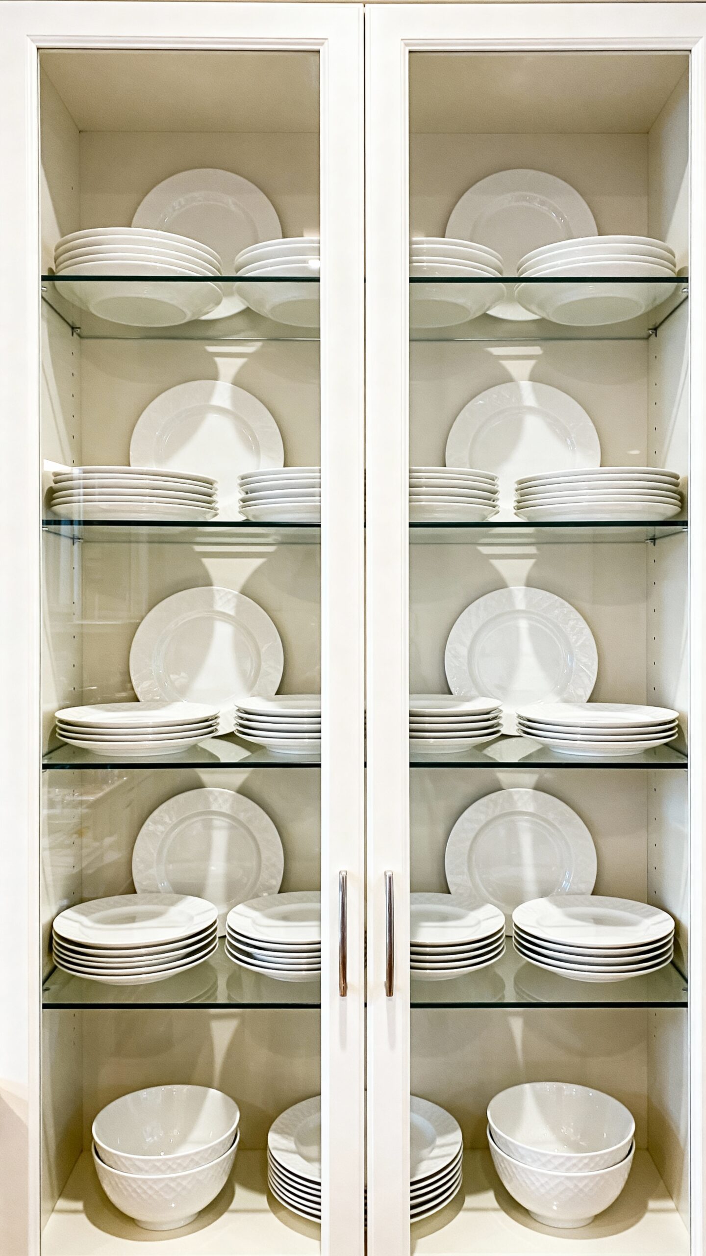 symmetrical polished organized intentional dinnerware display