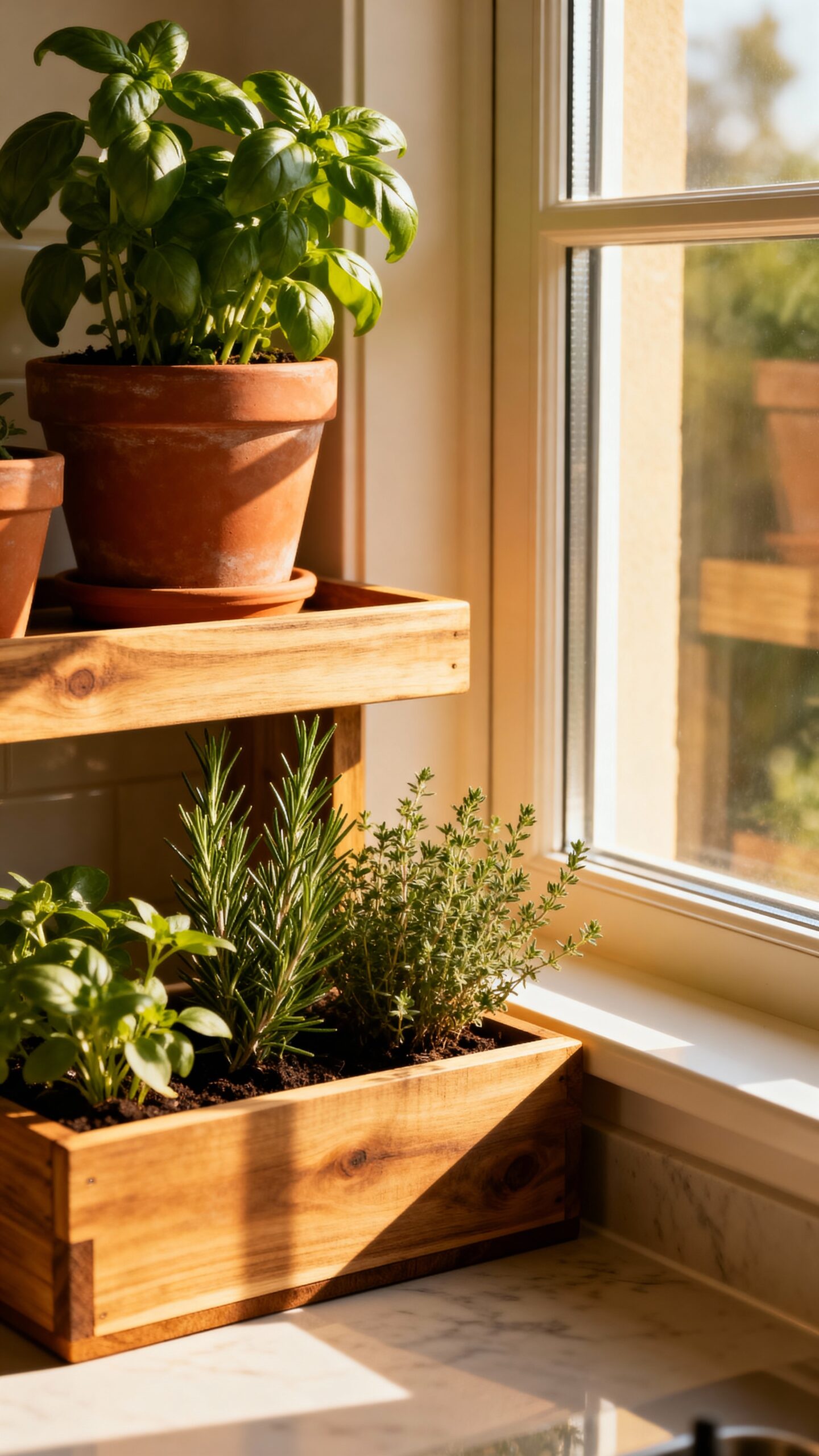 thriving corner herb garden windowsill