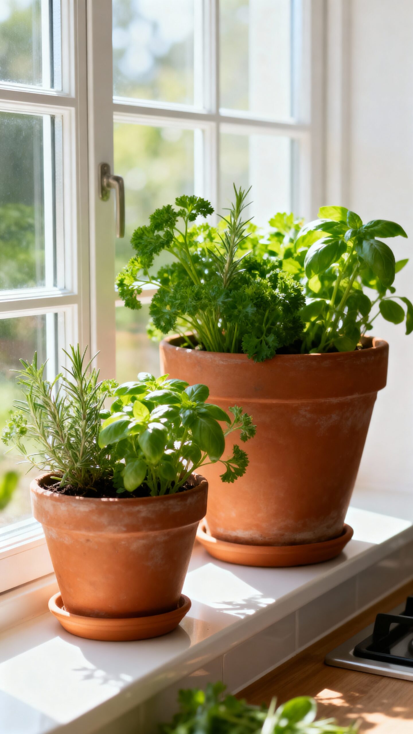 thriving indoor windowsill herb garden