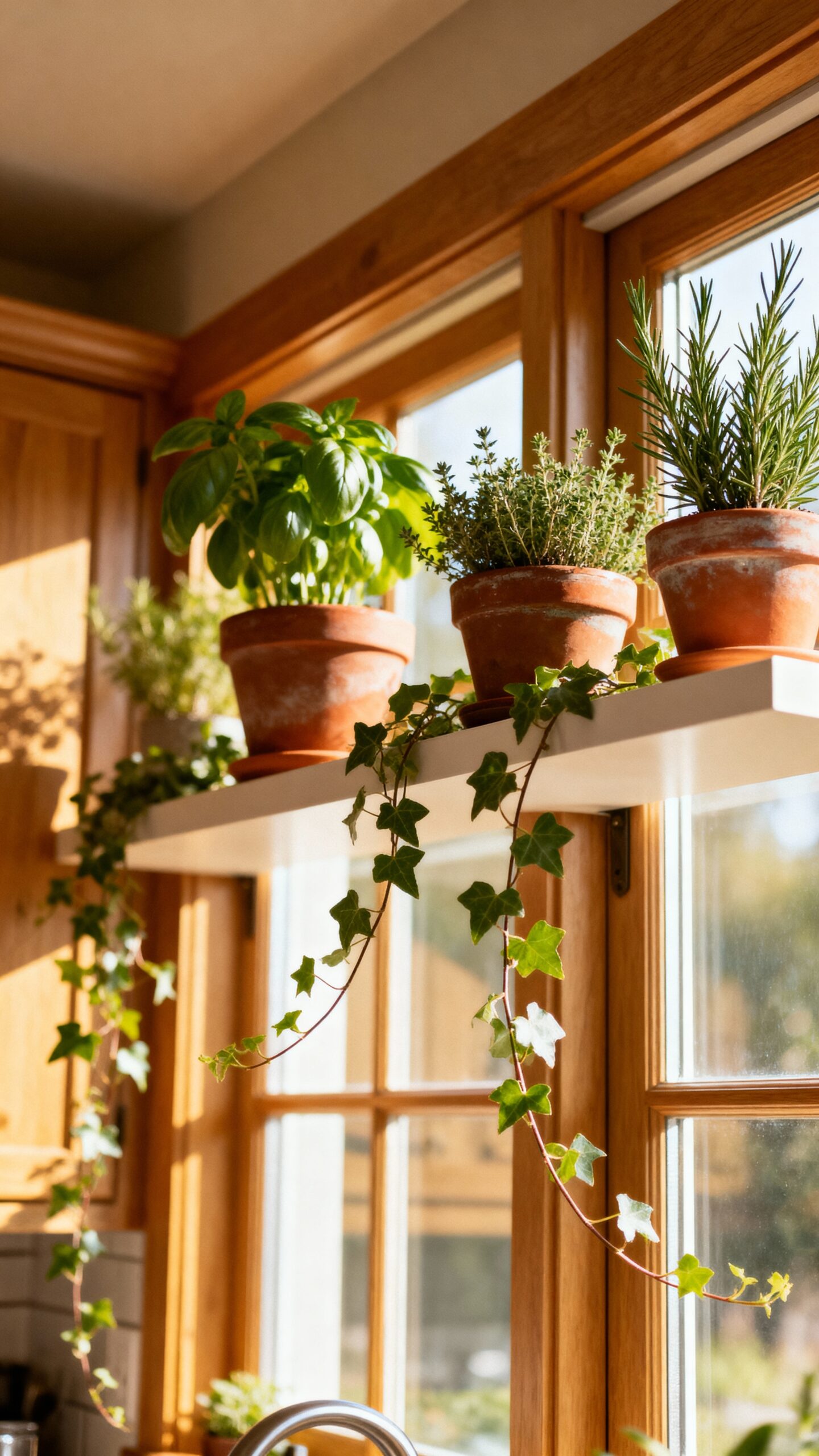thriving kitchen window herb garden