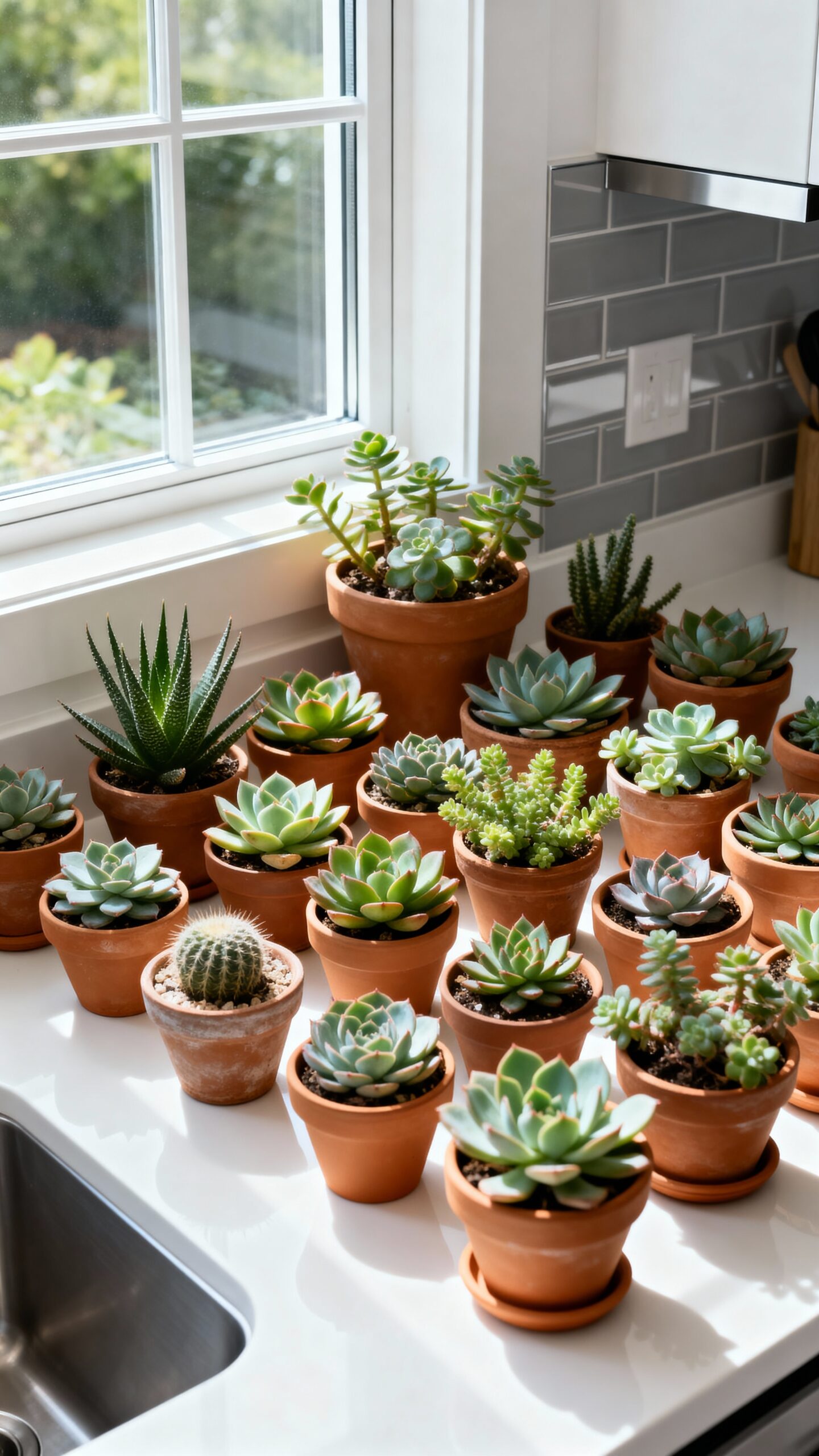 tiered natural sculptural asymmetrical succulent display