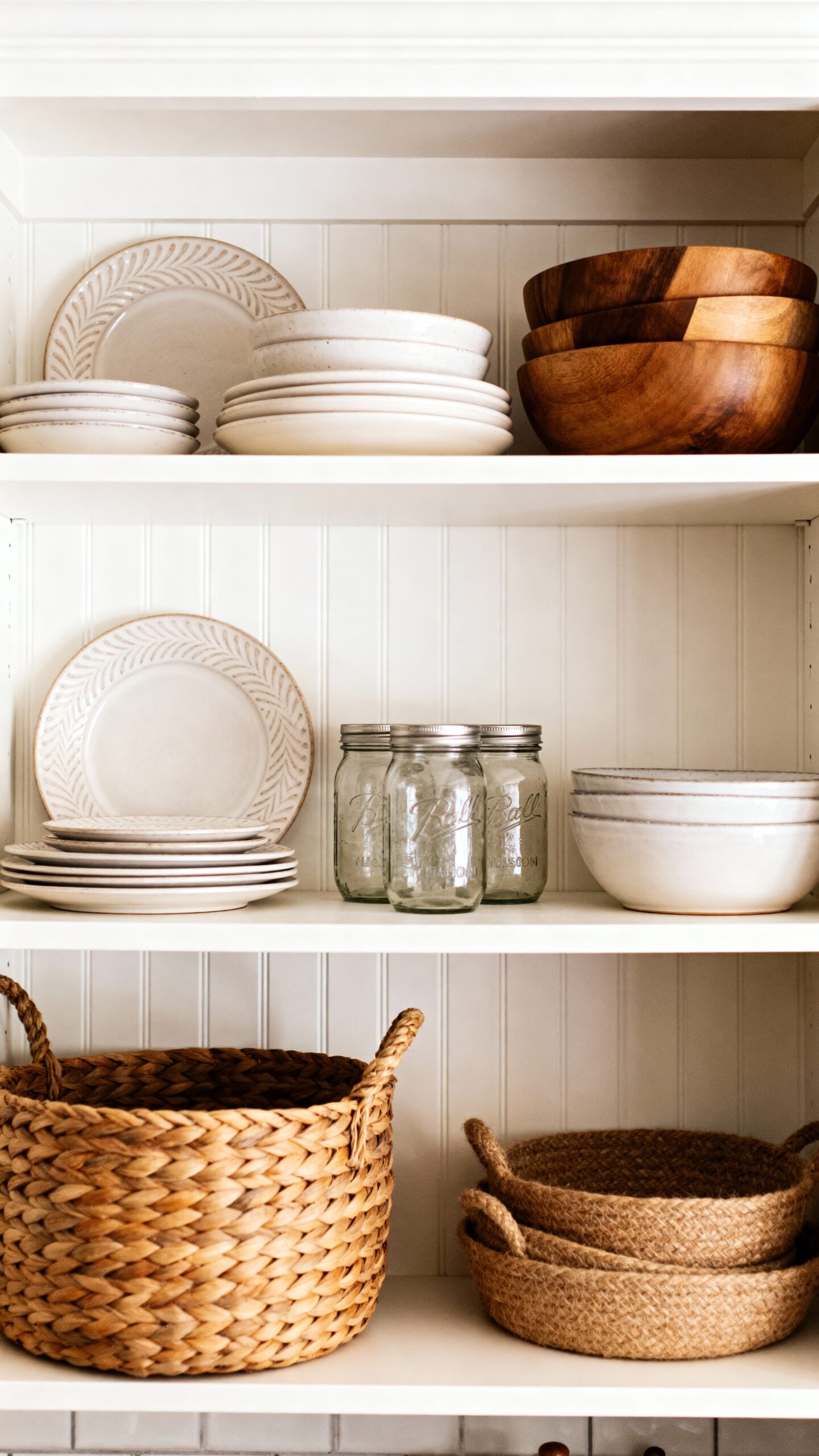 timeless farmhouse kitchen shelving palette