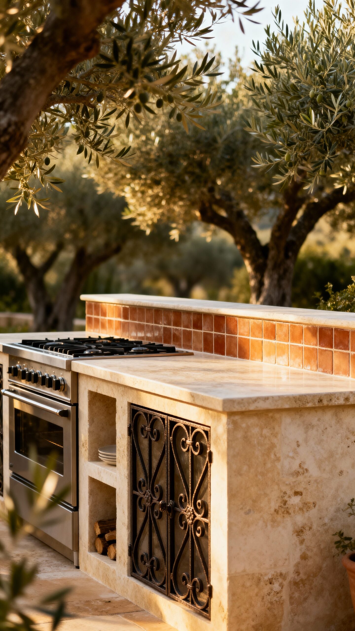 timeless mediterranean outdoor kitchen oasis