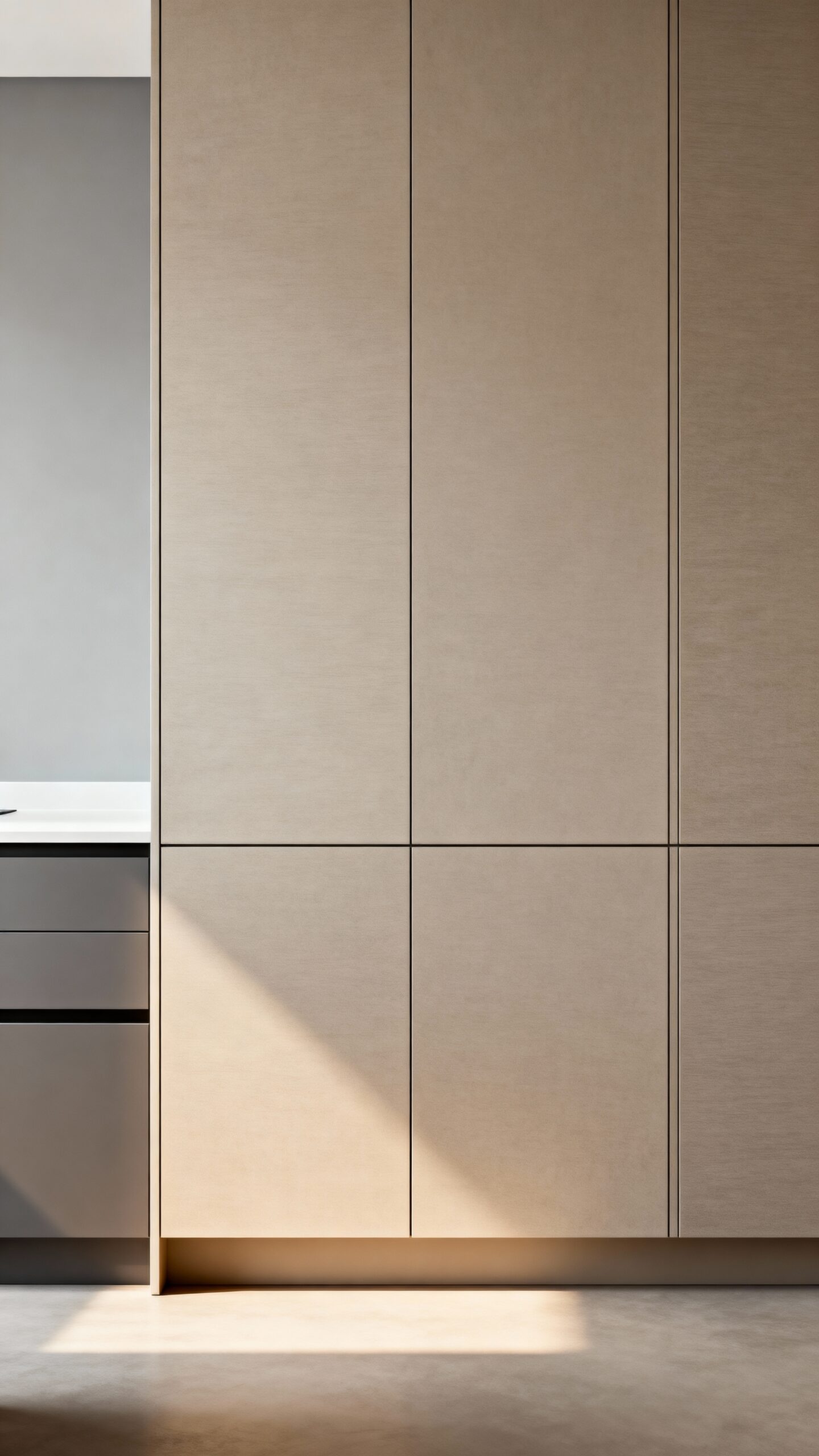 timeless minimalist neutral toned slab doors