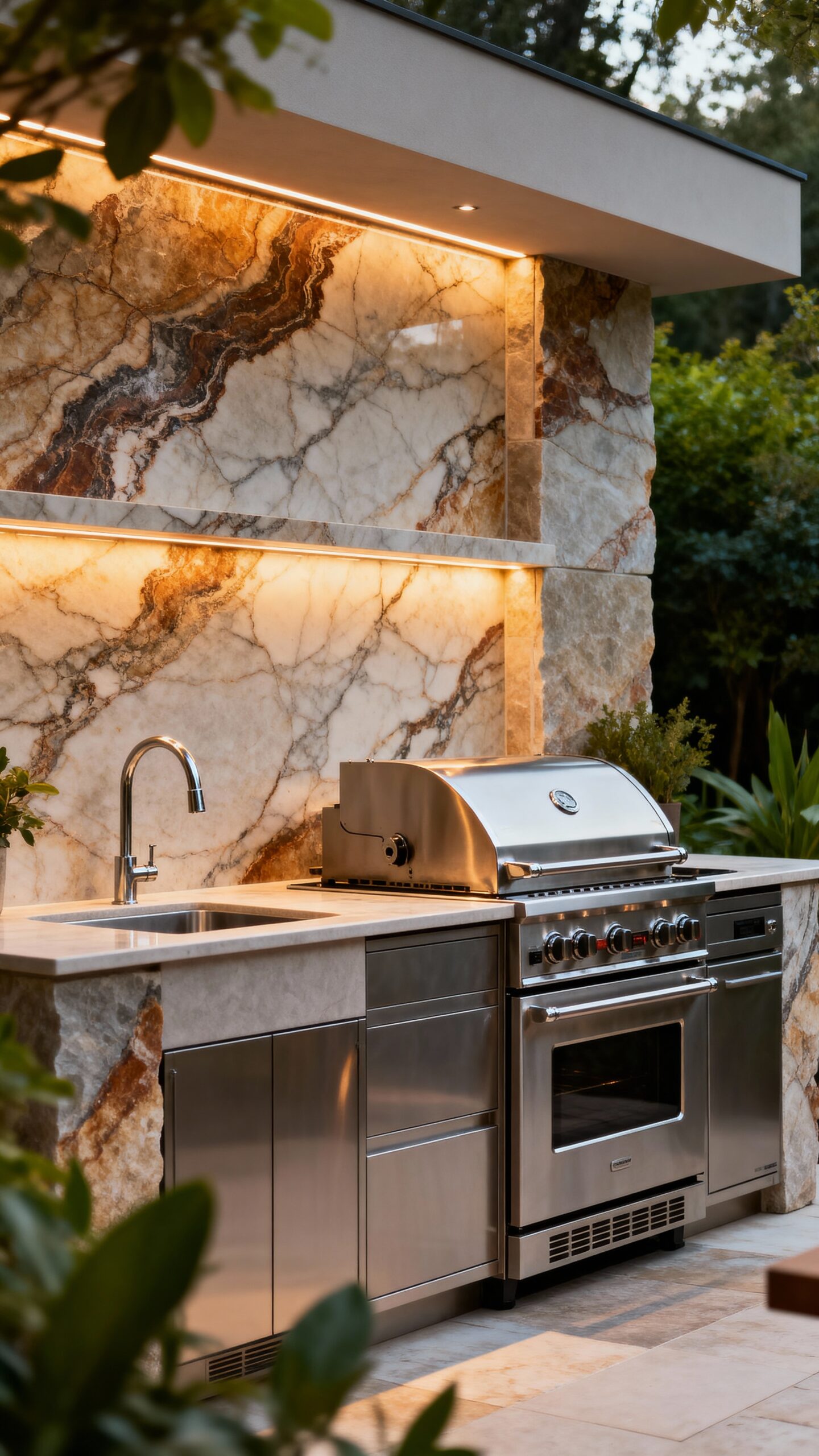 timeless natural stone outdoor backsplash elegance