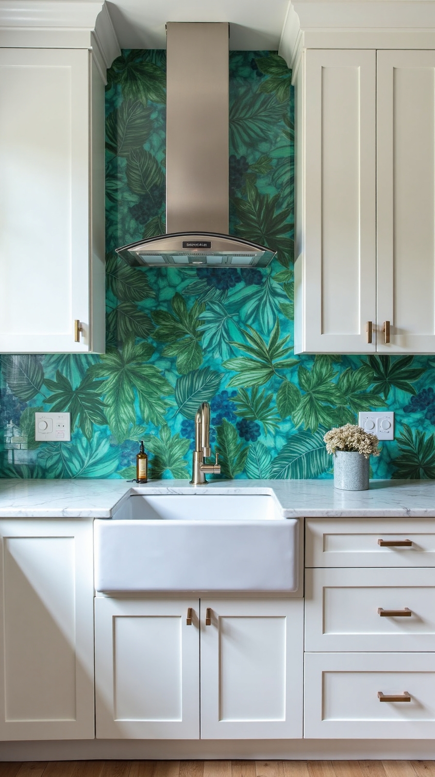 tropical tranquil calming kitchen backsplash