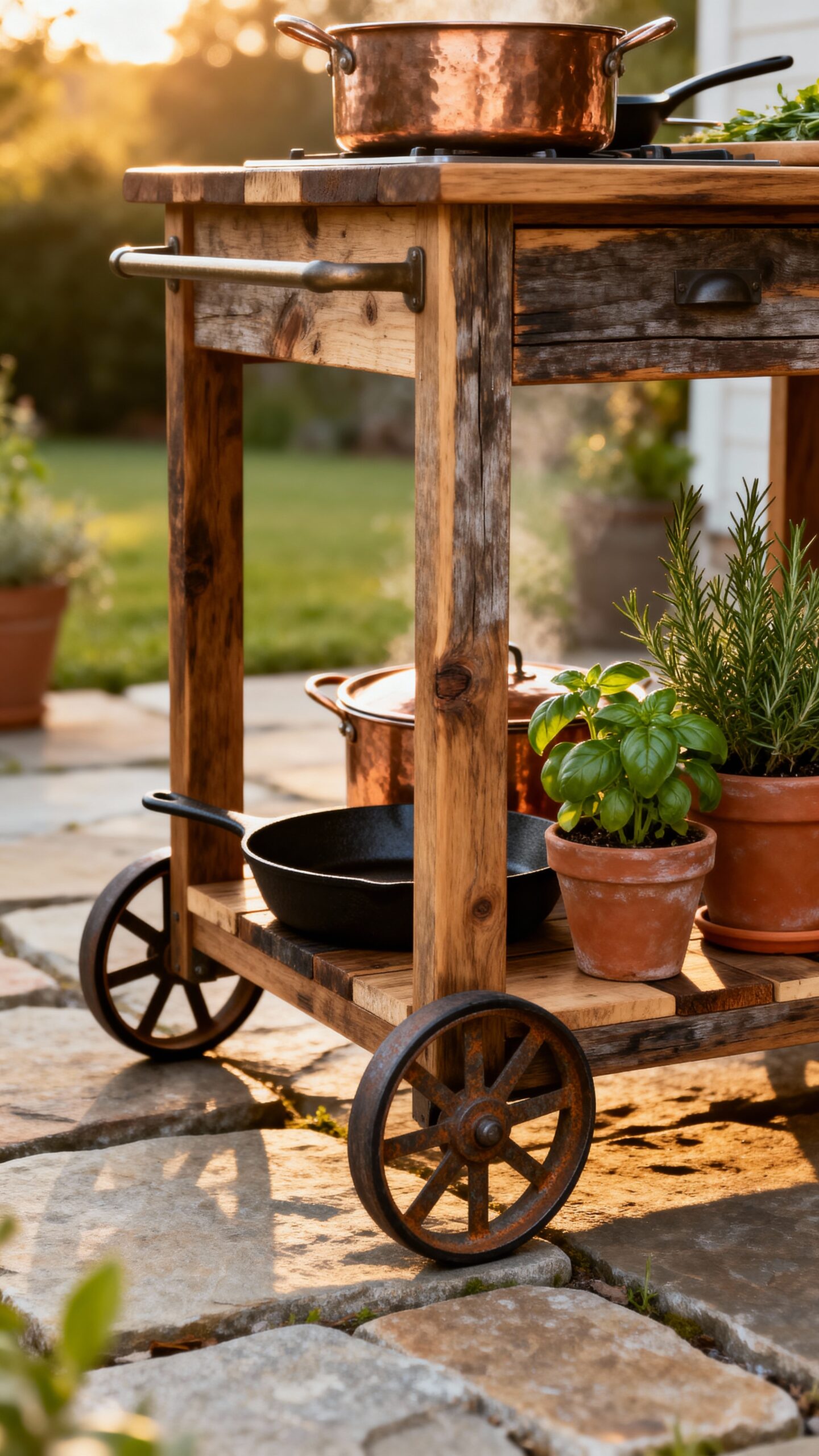 upcycled mobile storage efficient outdoor kitchen