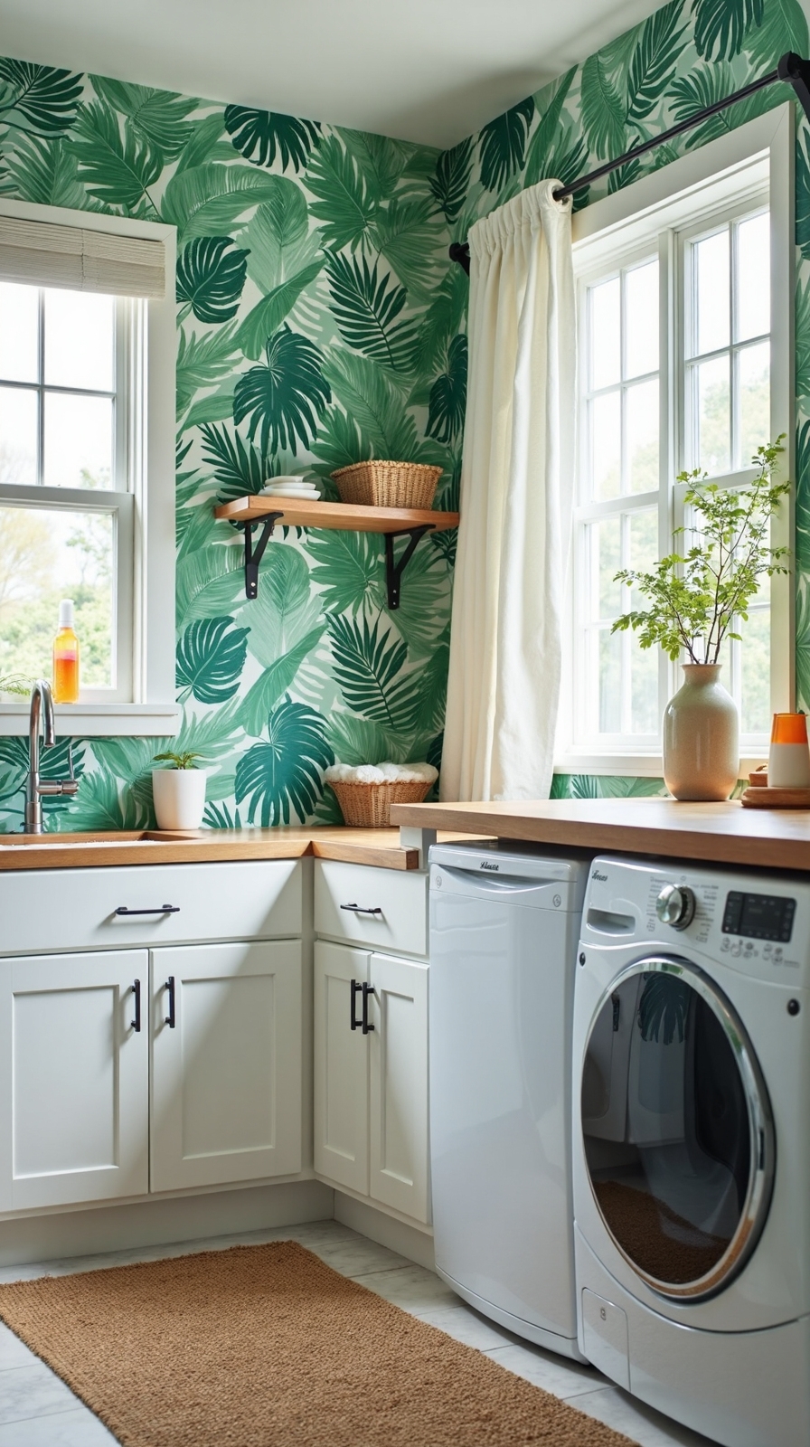 vacation inspired tropical laundry room retreat