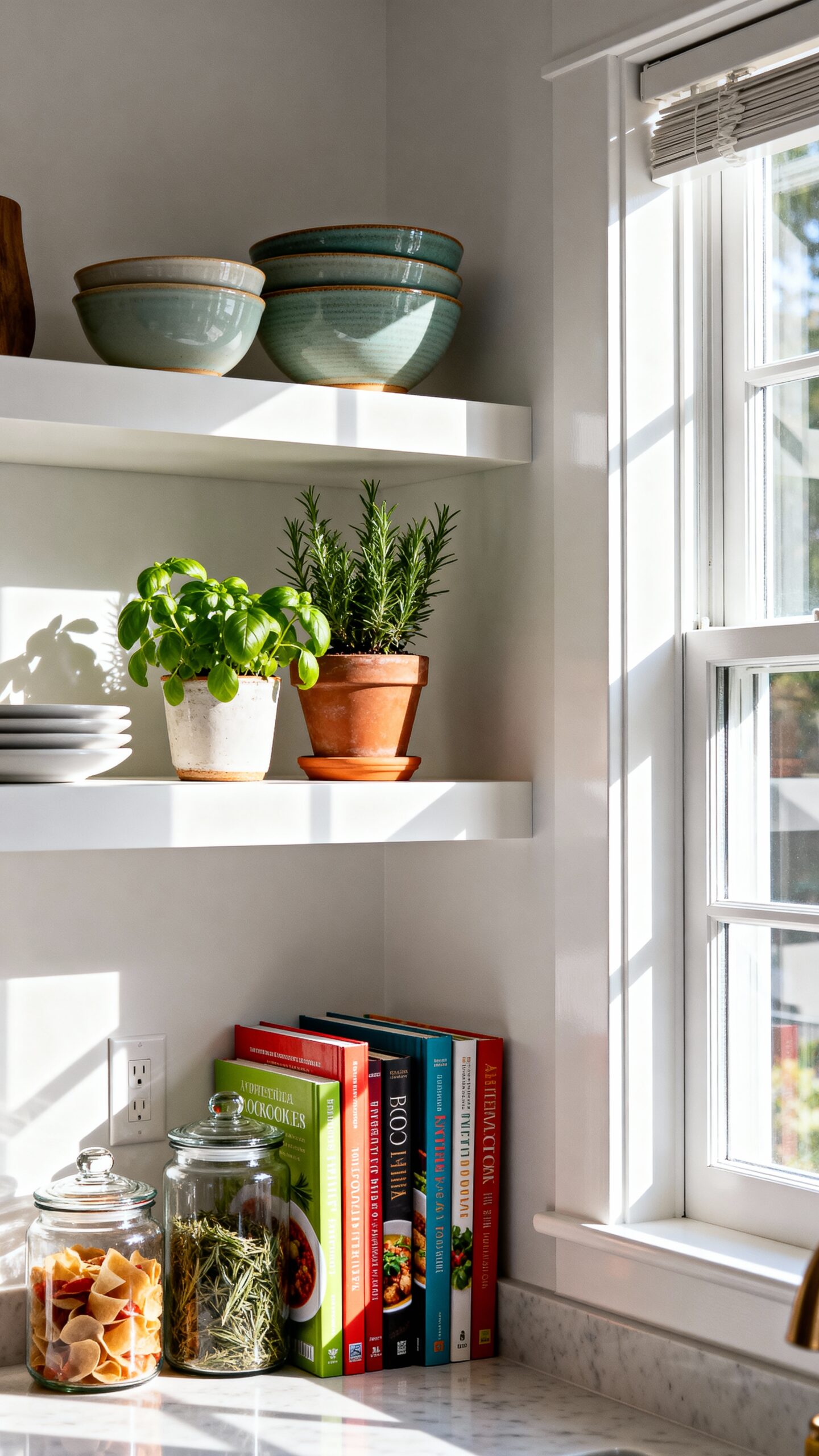 vertical kitchen window storage solutions