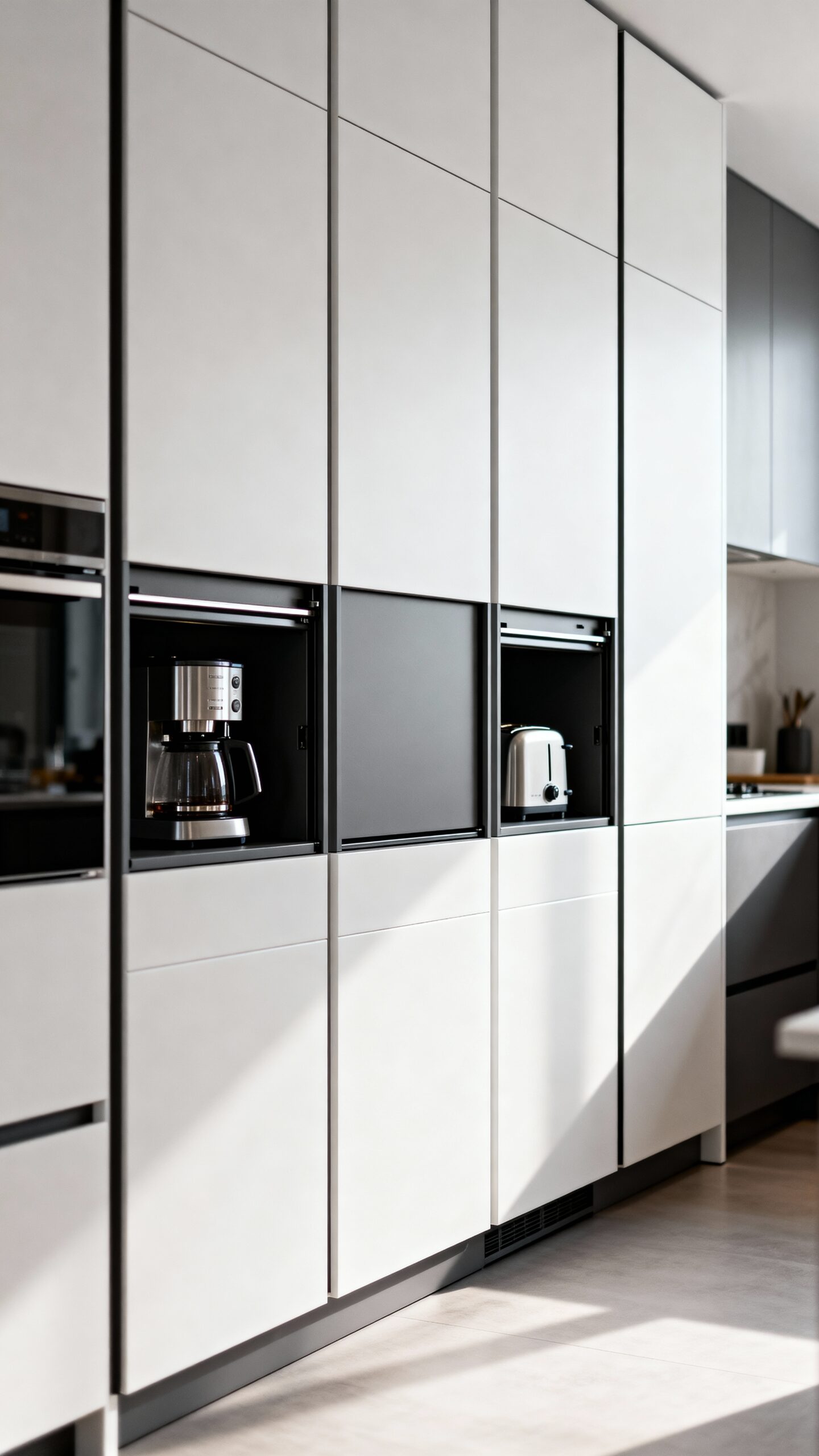 vertical storage conceals kitchen clutter