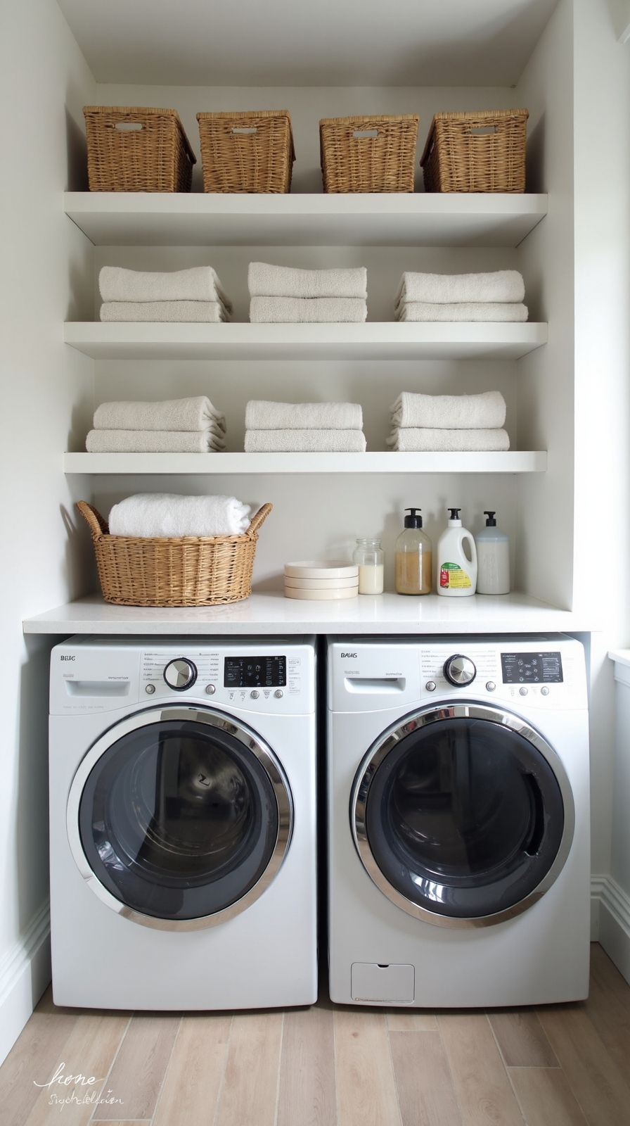 vertical storage optimizes laundry space