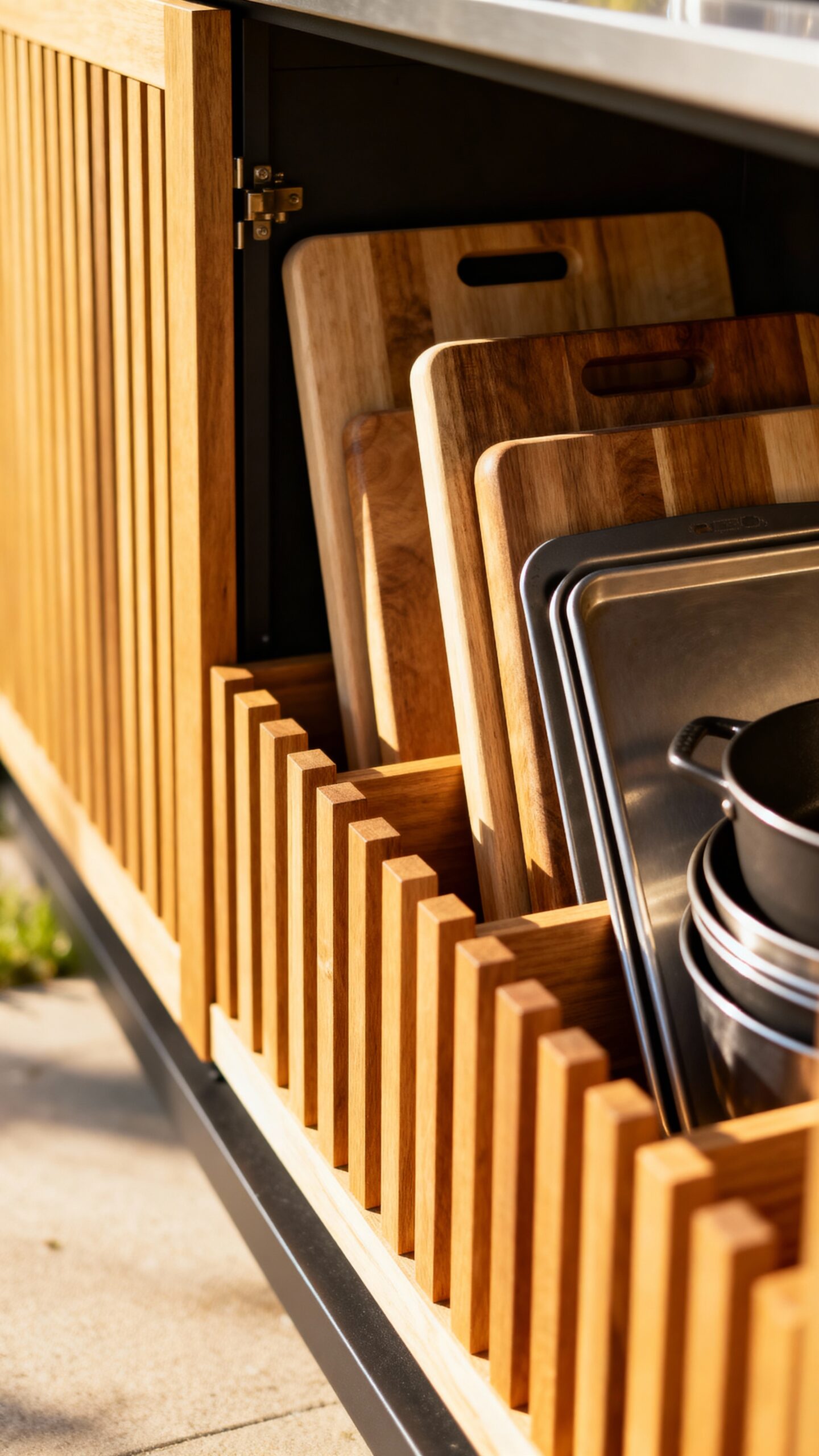 vertical storage organizes kitchen essentials