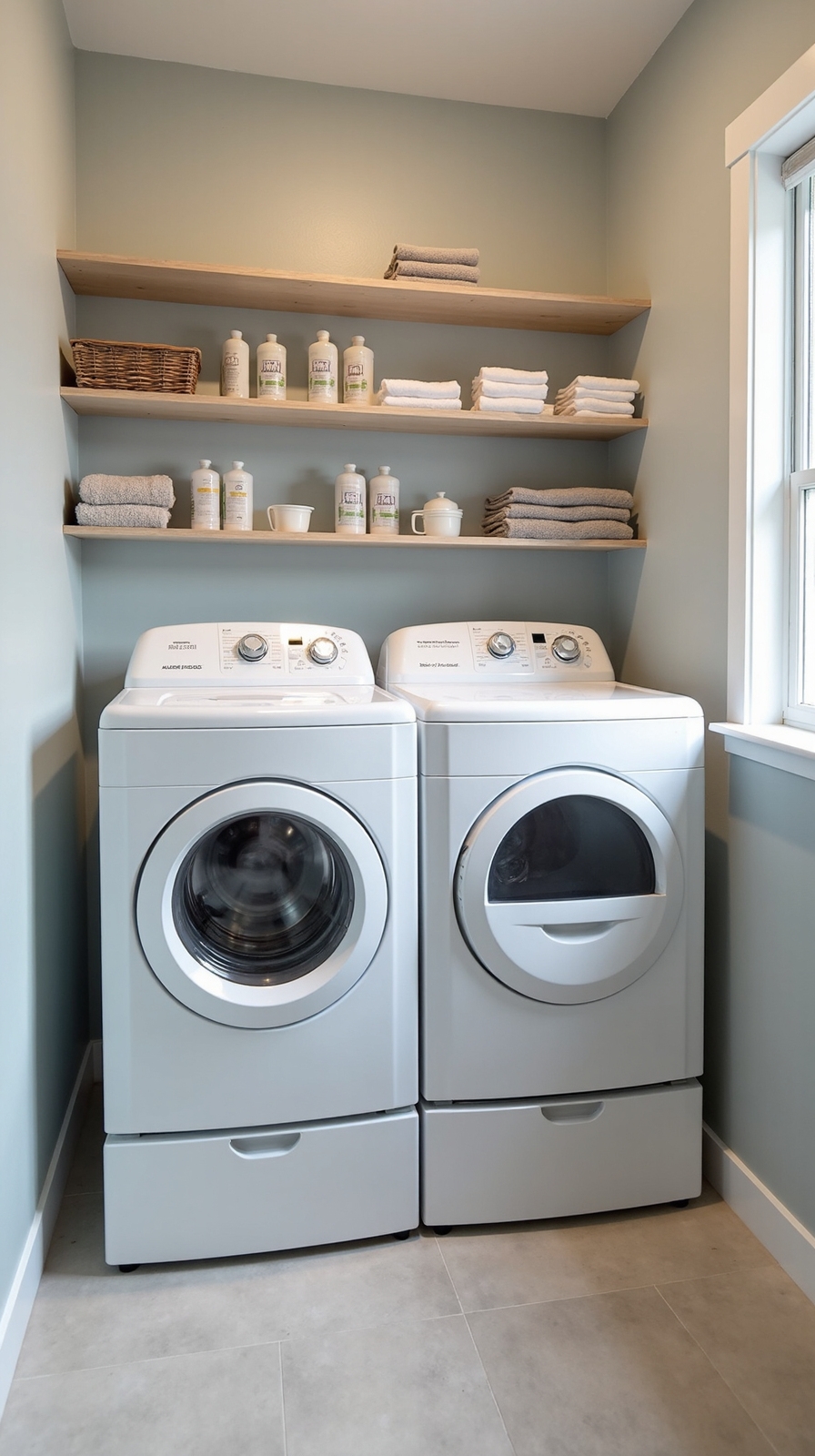 vertical storage under laundry appliances