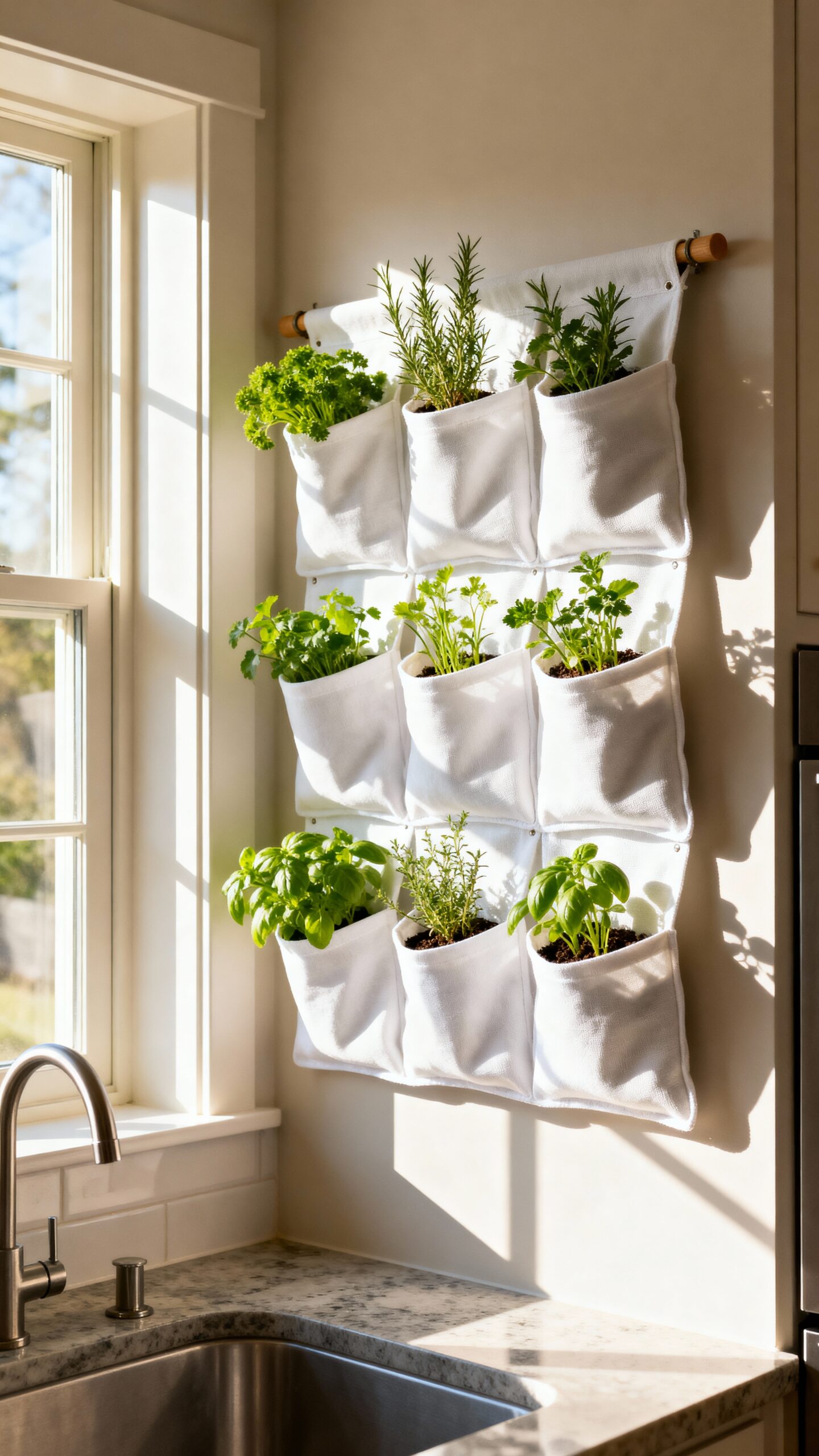 vertical wall mounted pocket herb garden