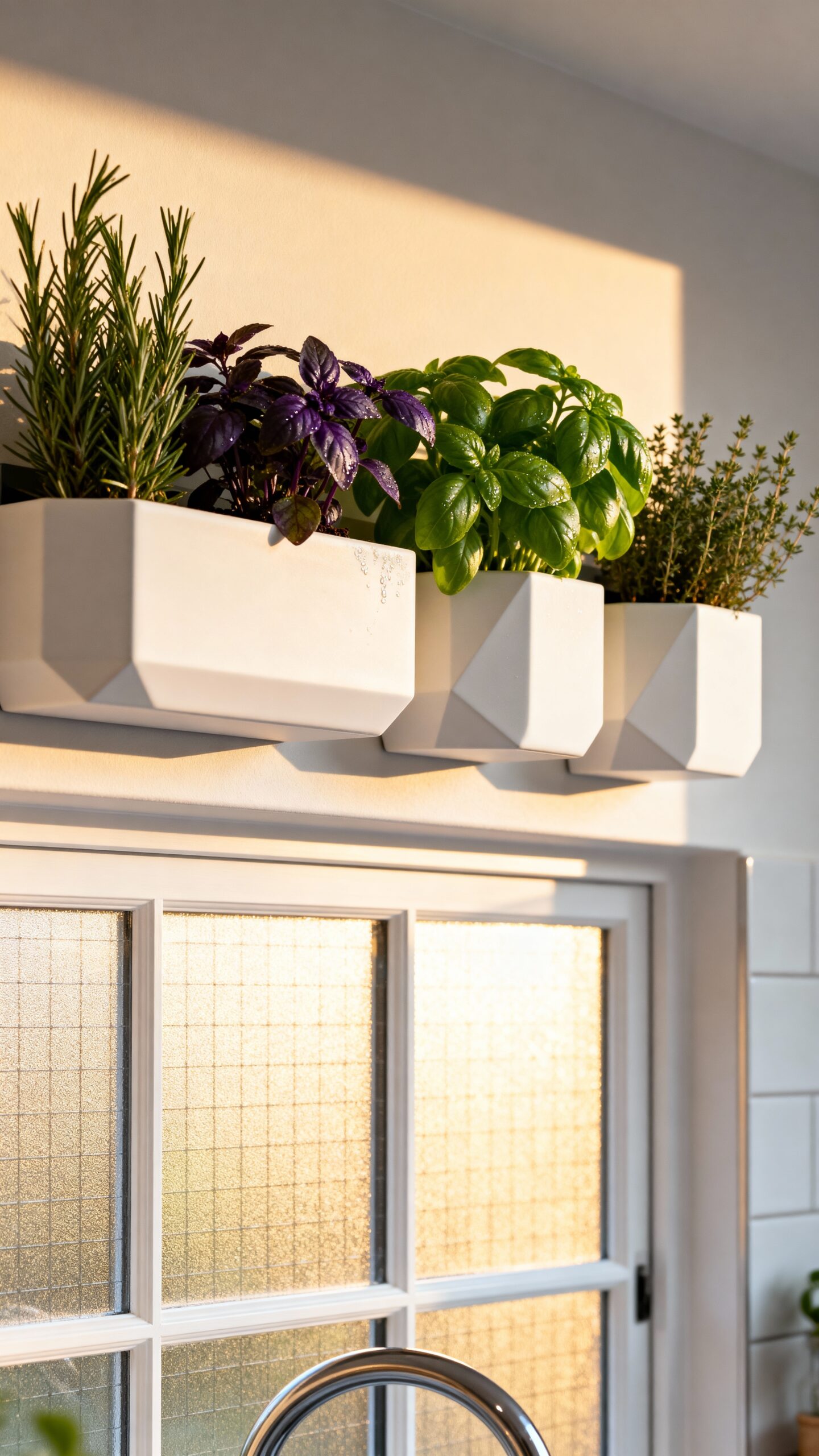 vertical wall mounted window framed kitchen herb garden