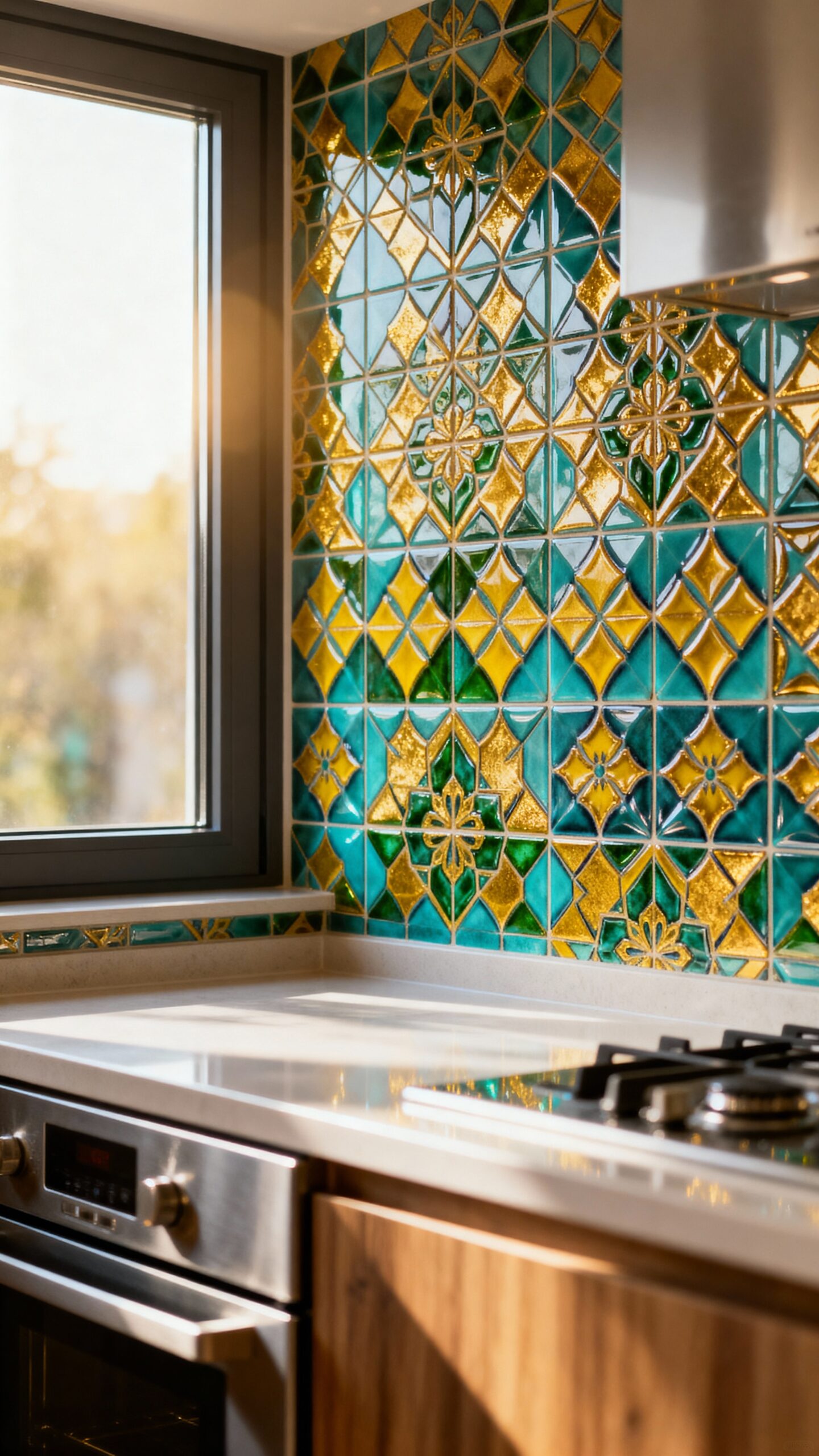 vibrant moroccan inspired kitchen backsplash tiles