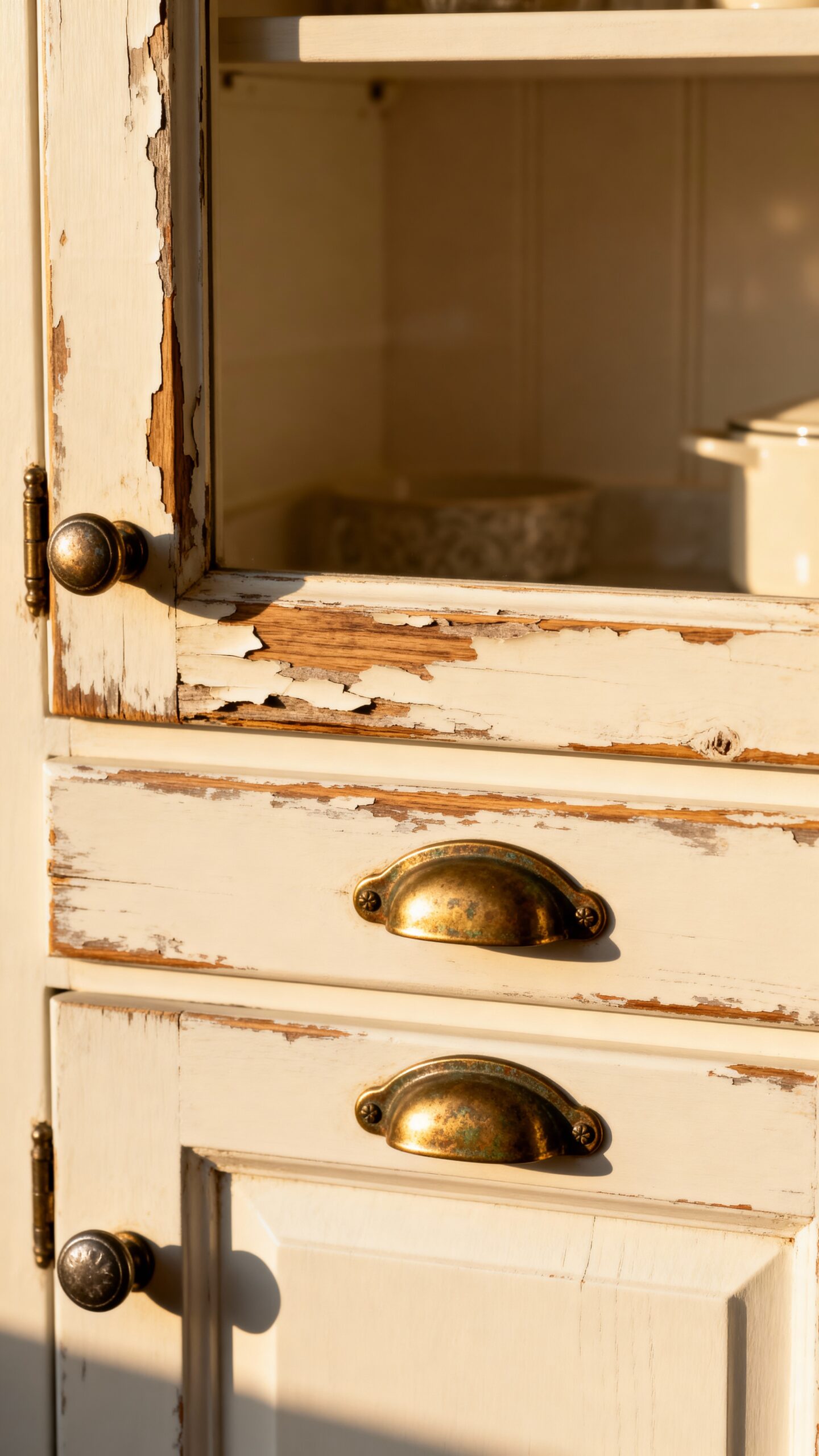 vintage charm distressed white cabinets